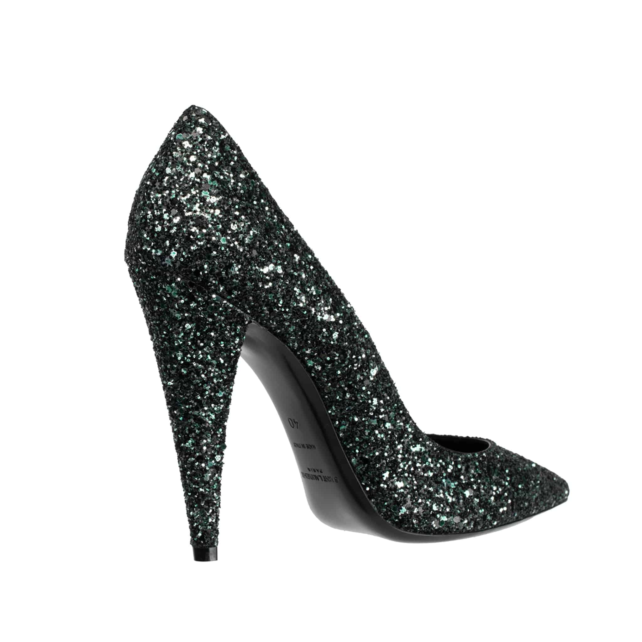 YVES SAINT LAURENT DECOLLETE ERA BLACK & EMERALD GREEN GLITTER PUMPS - On Repeat