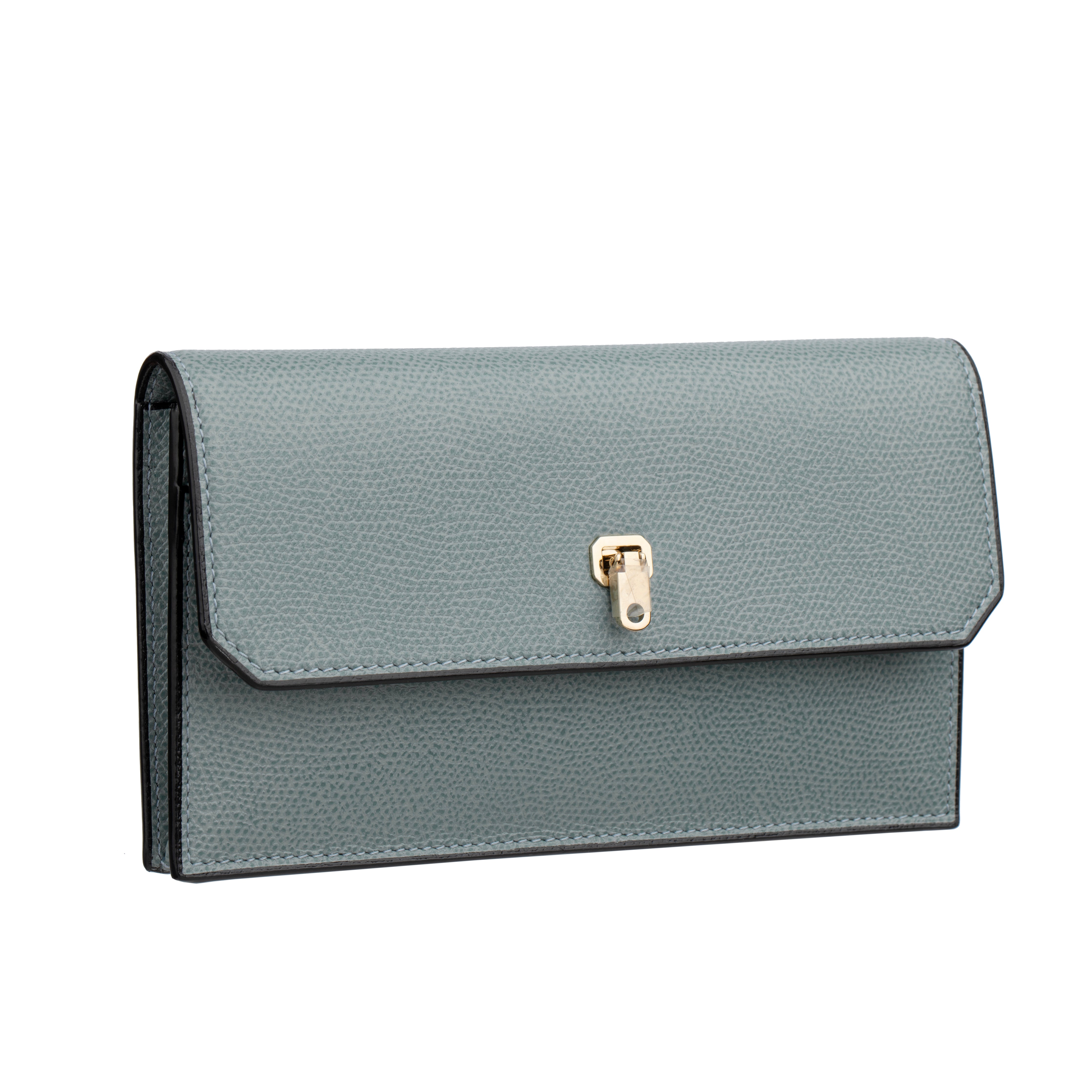 Brera Purse Wallet Smokey Blue Grained Leather Gold Tone Hardware