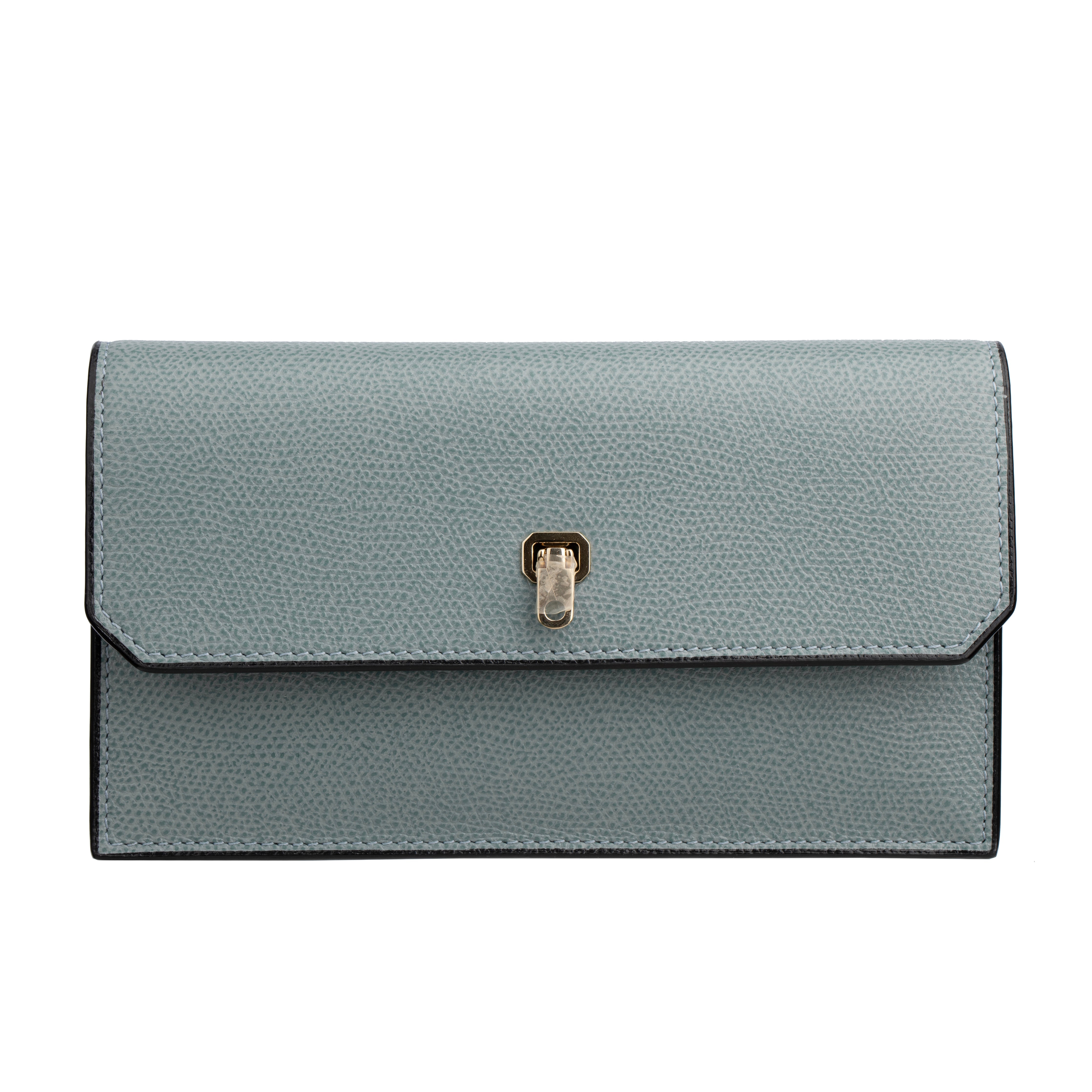 Brera Purse Wallet Smokey Blue Grained Leather Gold Tone Hardware