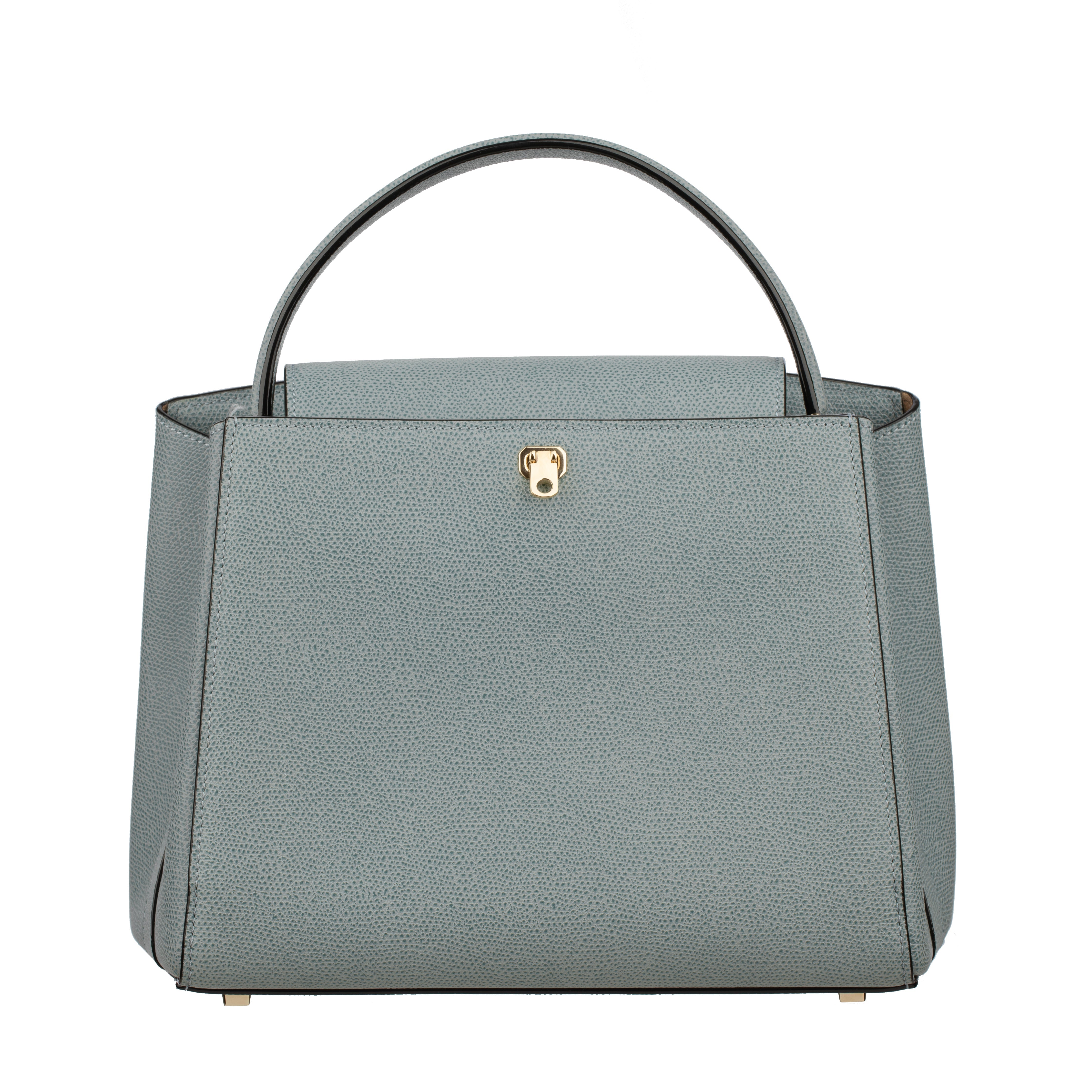 Valextra Brera Smokey Blue Grained Leather Medium Top Handle with Gold Tone Hardware