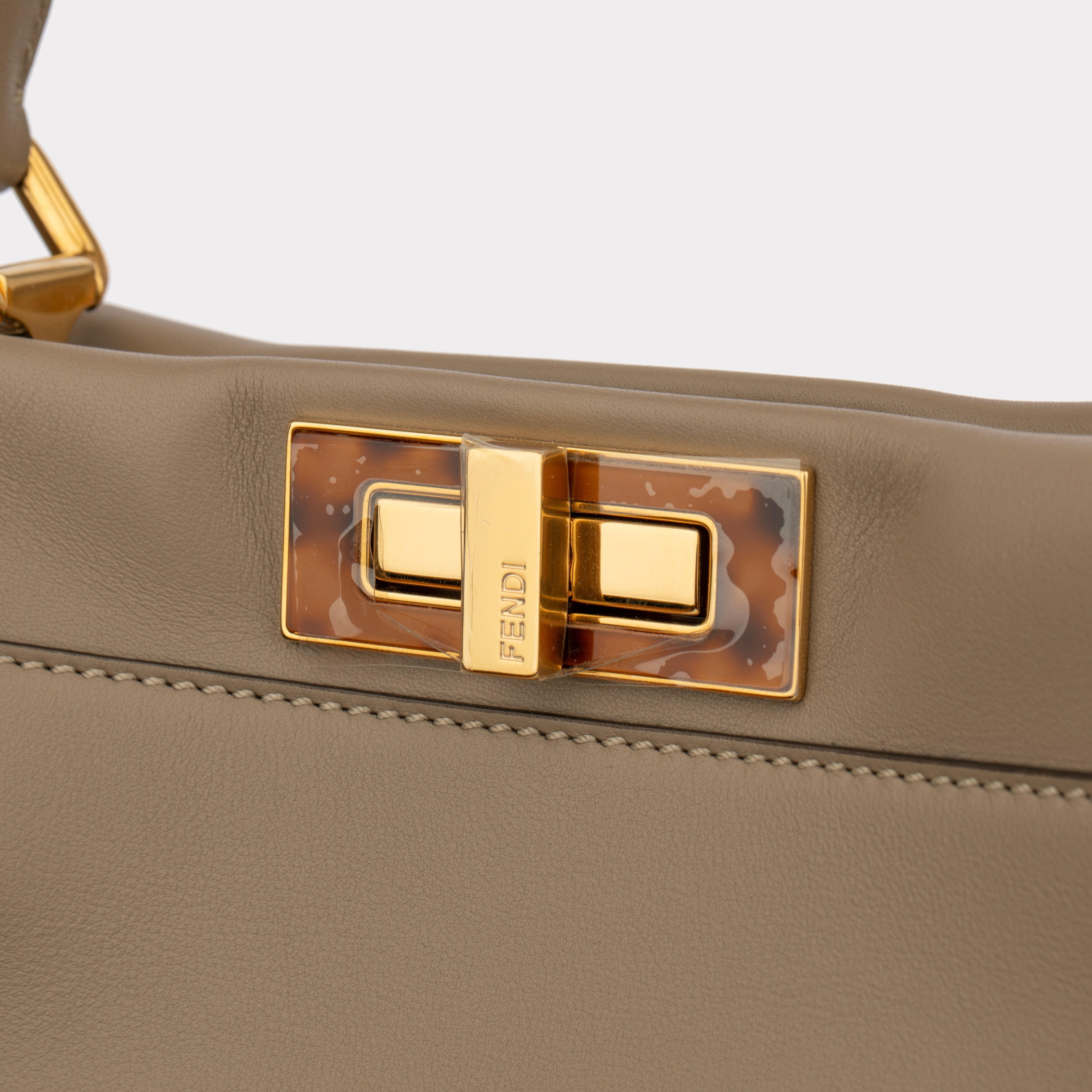 Fendi Medium Peekaboo Bag In Taupe Leather With Gold Hardware