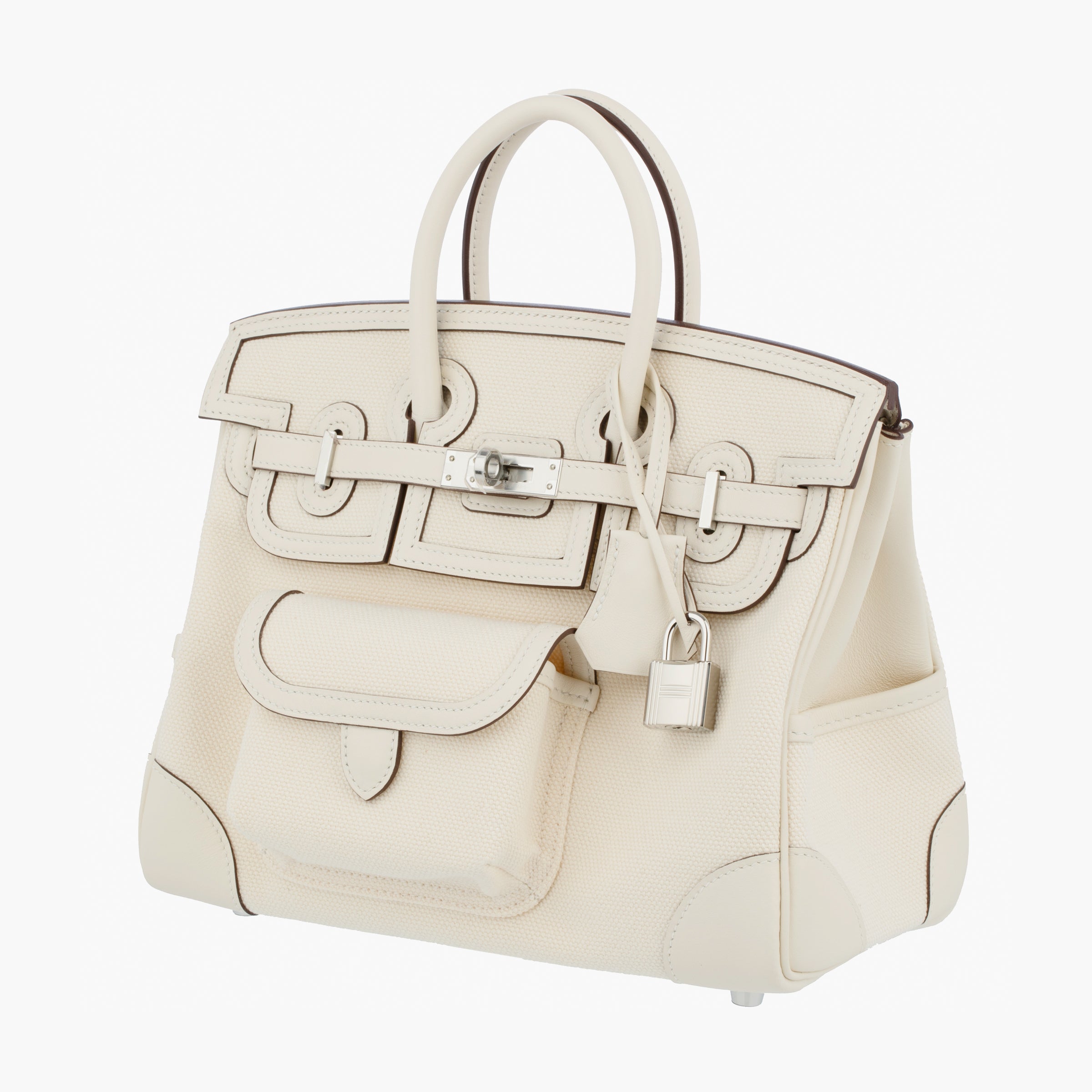 Hermes Birkin Cargo 25cm Nata Canvas & Swift Leather Palladium Hardware
