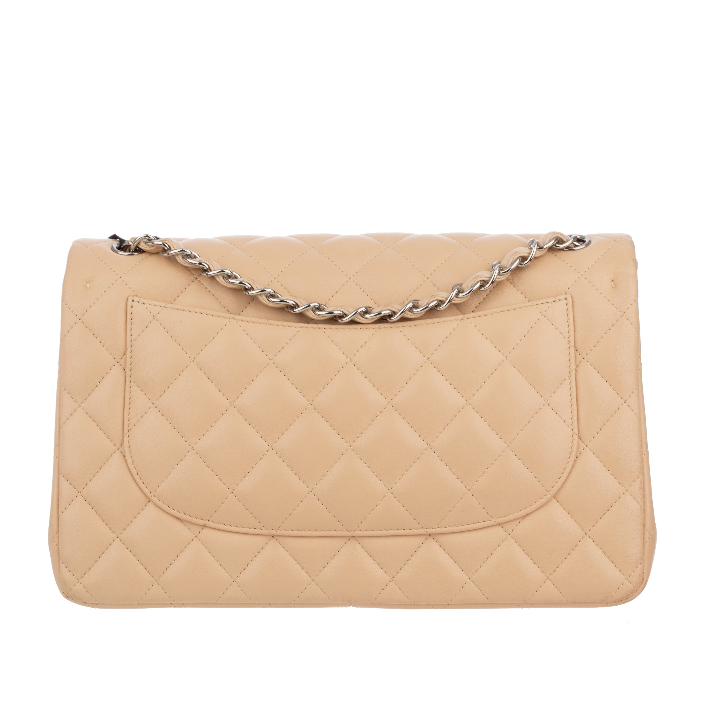 Chanel Classic Jumbo Double Flap Beige Quilted Lambskin Leather Silver-Tone Hardware