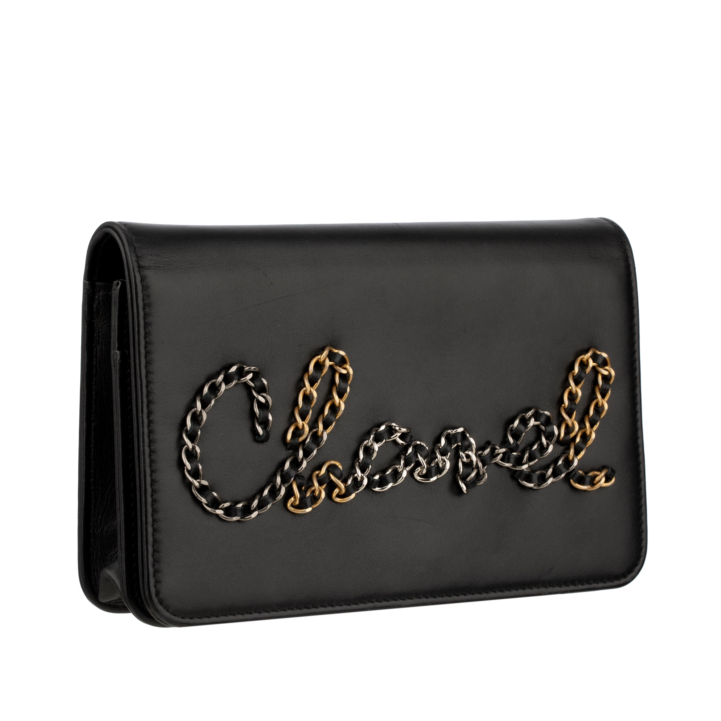 Chanel Wallet On Chain Black Leather with "Chanel" Chain Details