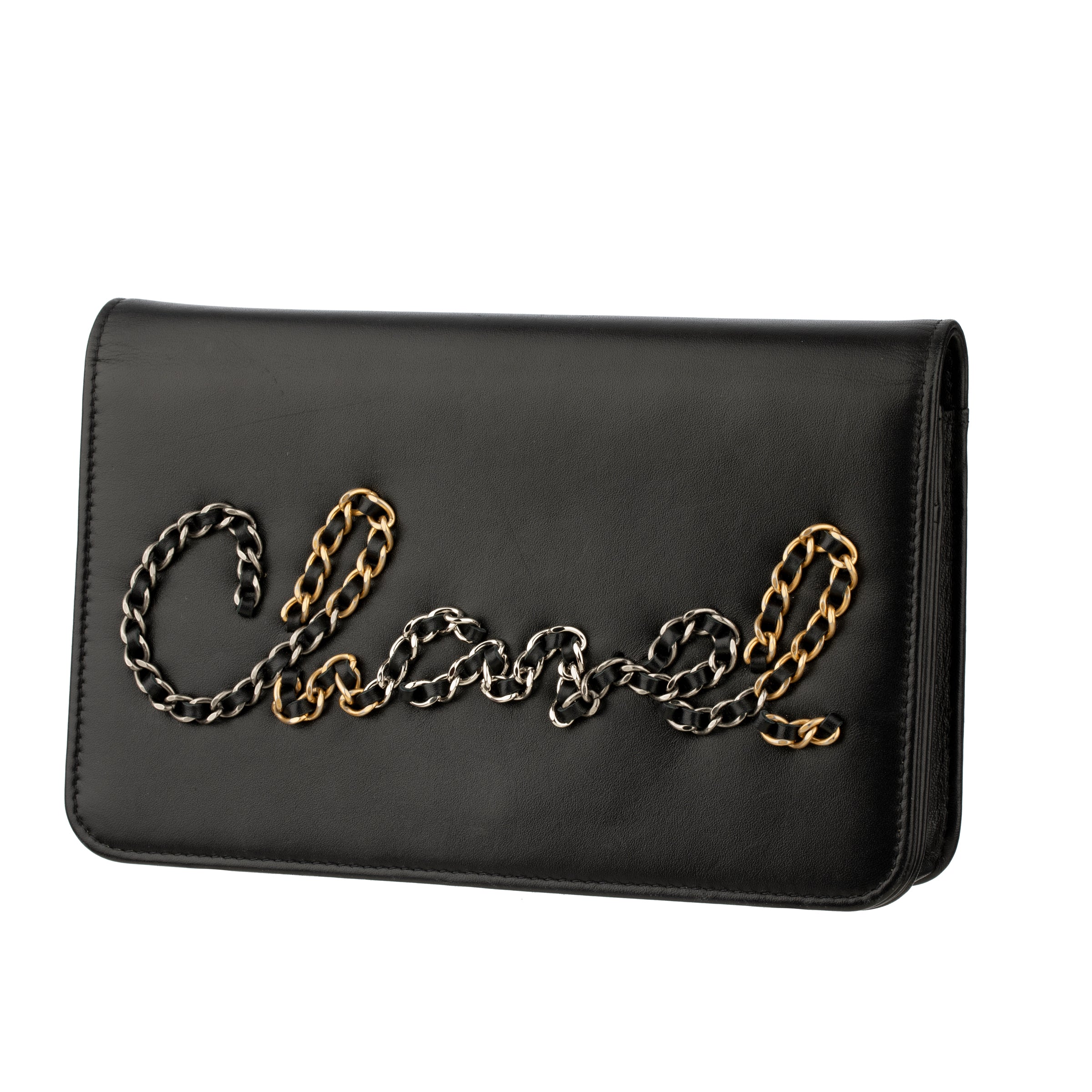 Chanel Wallet On Chain Black Leather with "Chanel" Chain Details