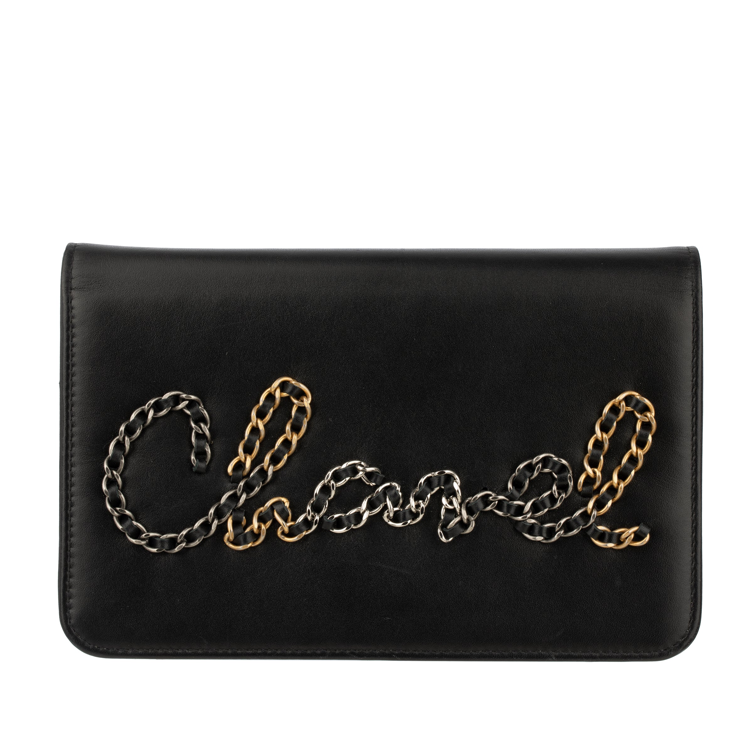 Chanel Wallet On Chain Black Leather with "Chanel" Chain Details