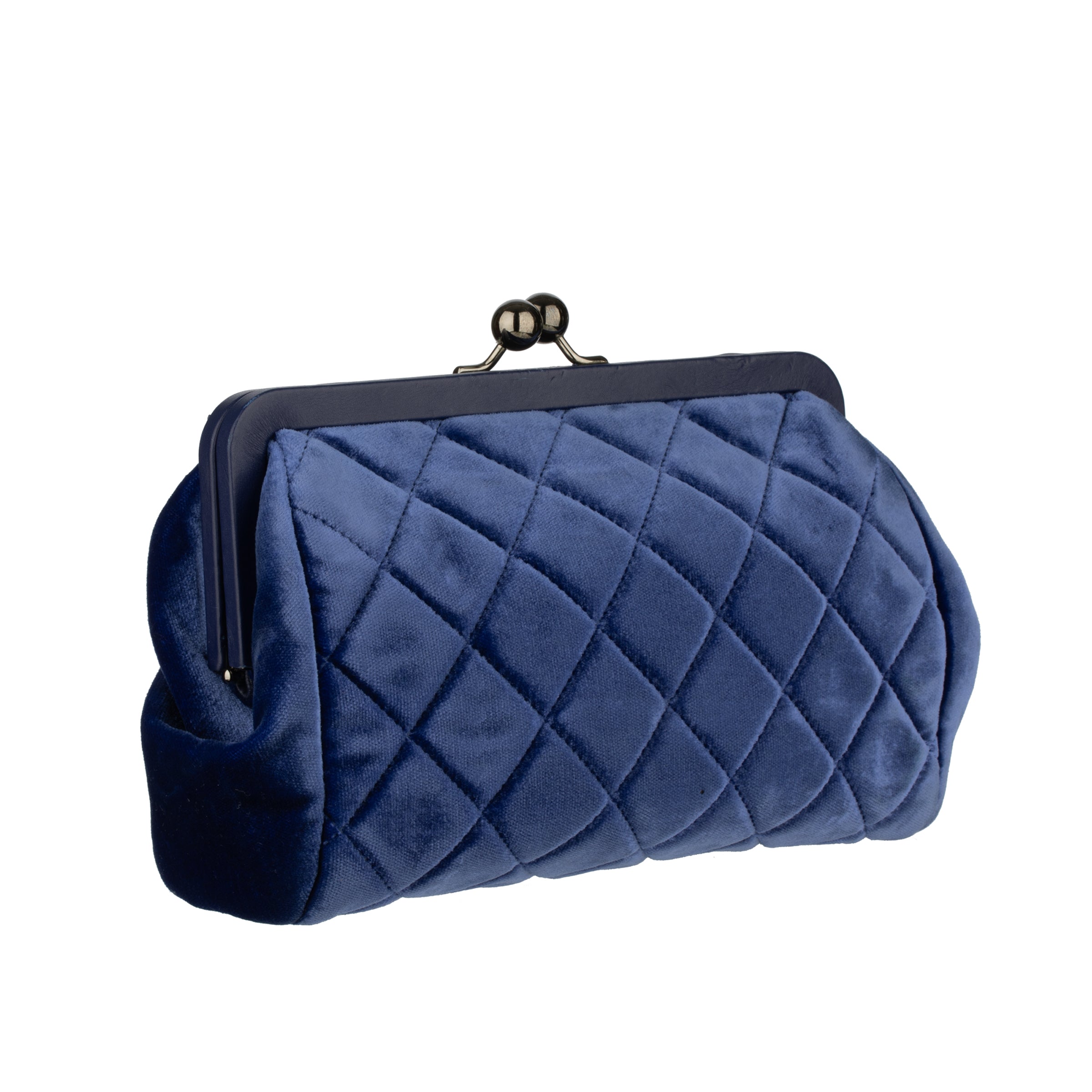 Chanel Blue Velvet Quilted Kiss Lock Evening Bag