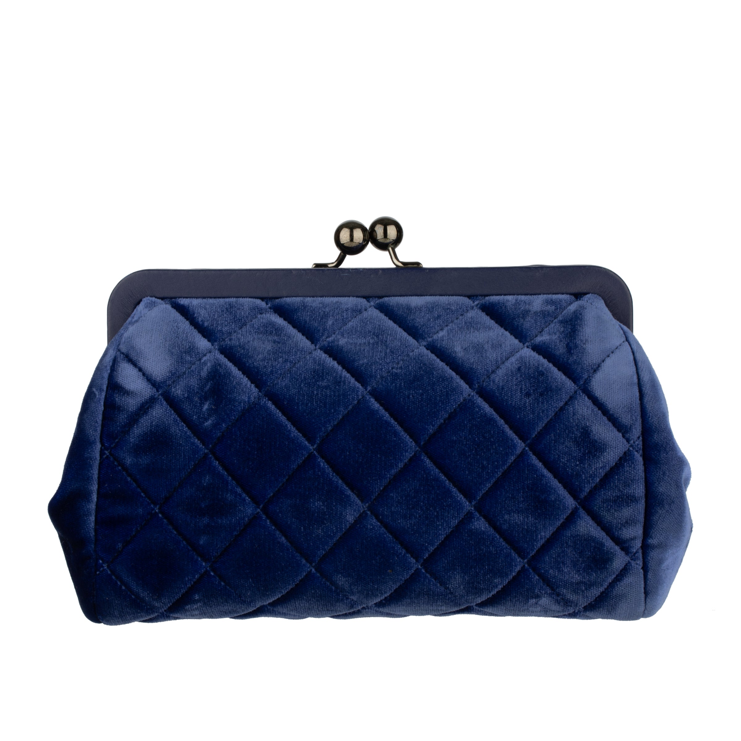 Chanel Blue Velvet Quilted Kiss Lock Evening Bag