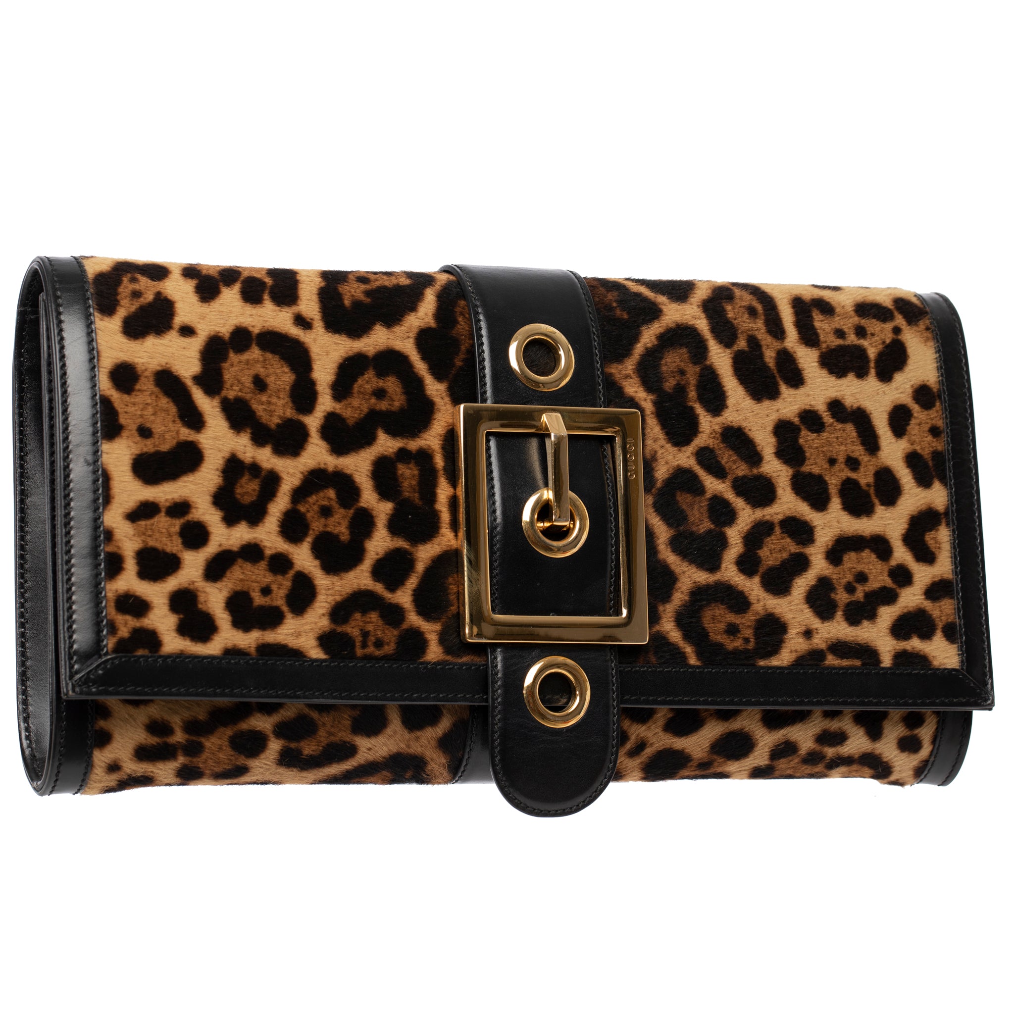 Gucci Clutch With Leopard Print Gold Tone Hardware