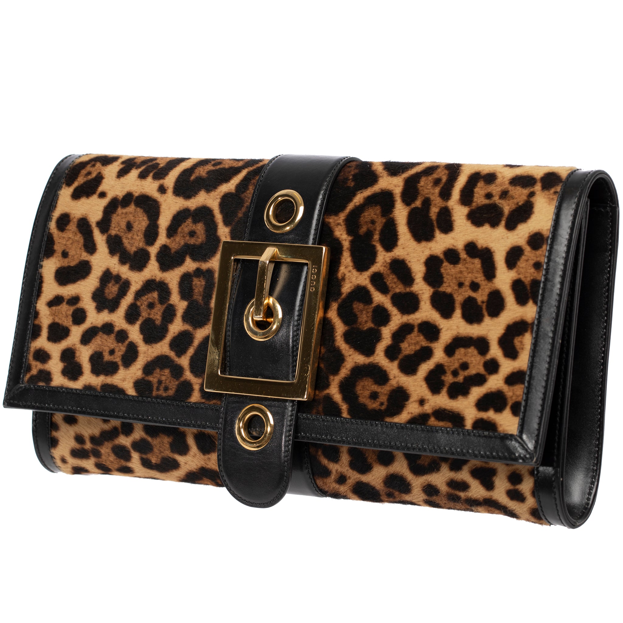 Gucci Clutch With Leopard Print Gold Tone Hardware