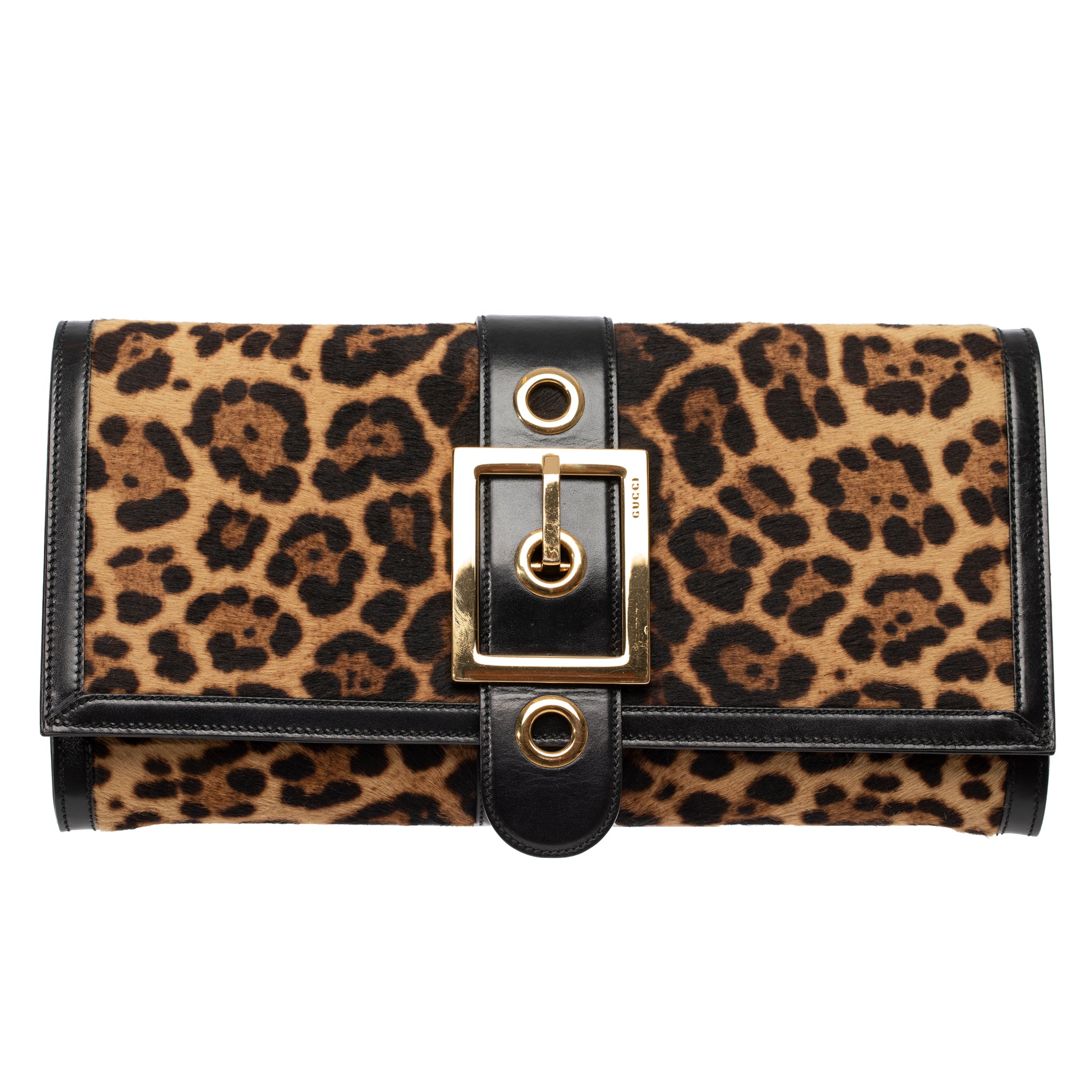 Gucci Clutch With Leopard Print Gold Tone Hardware