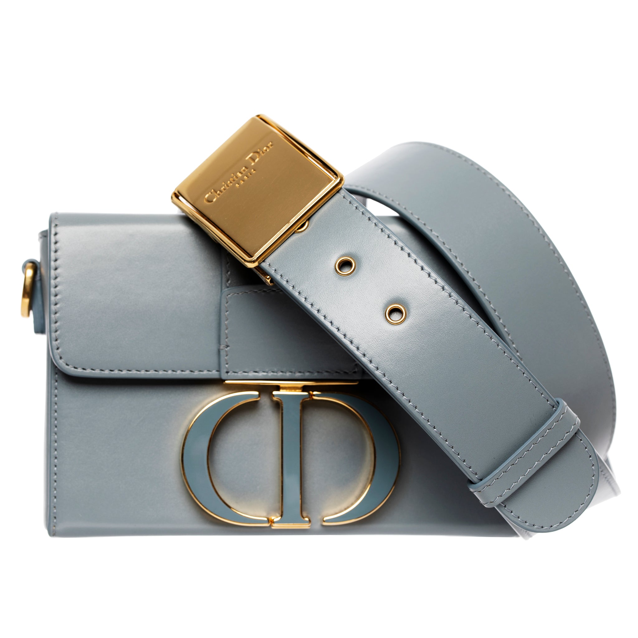 Christian Dior 30 Montaigne Bag Blue-Grey Leather Gold Tone Hardware