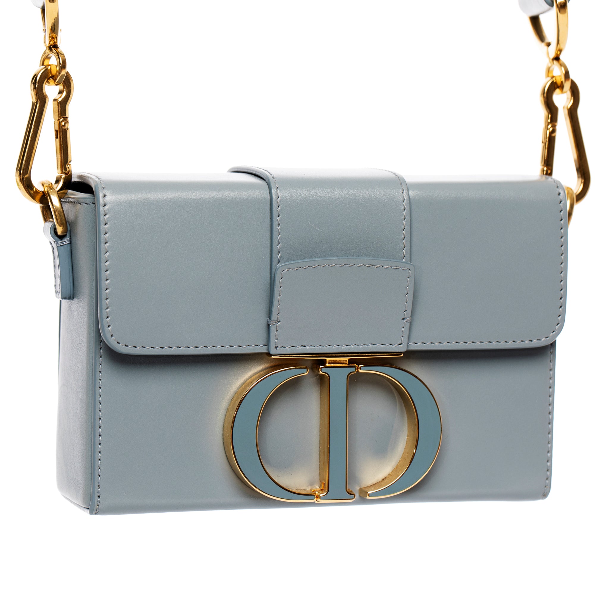 Christian Dior 30 Montaigne Bag Blue-Grey Leather Gold Tone Hardware