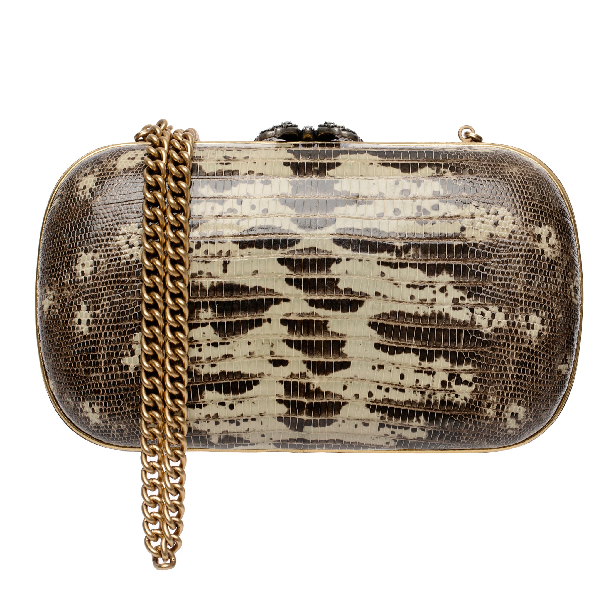 Gucci Ombre Lizard Clutch With Gold Tone Chain