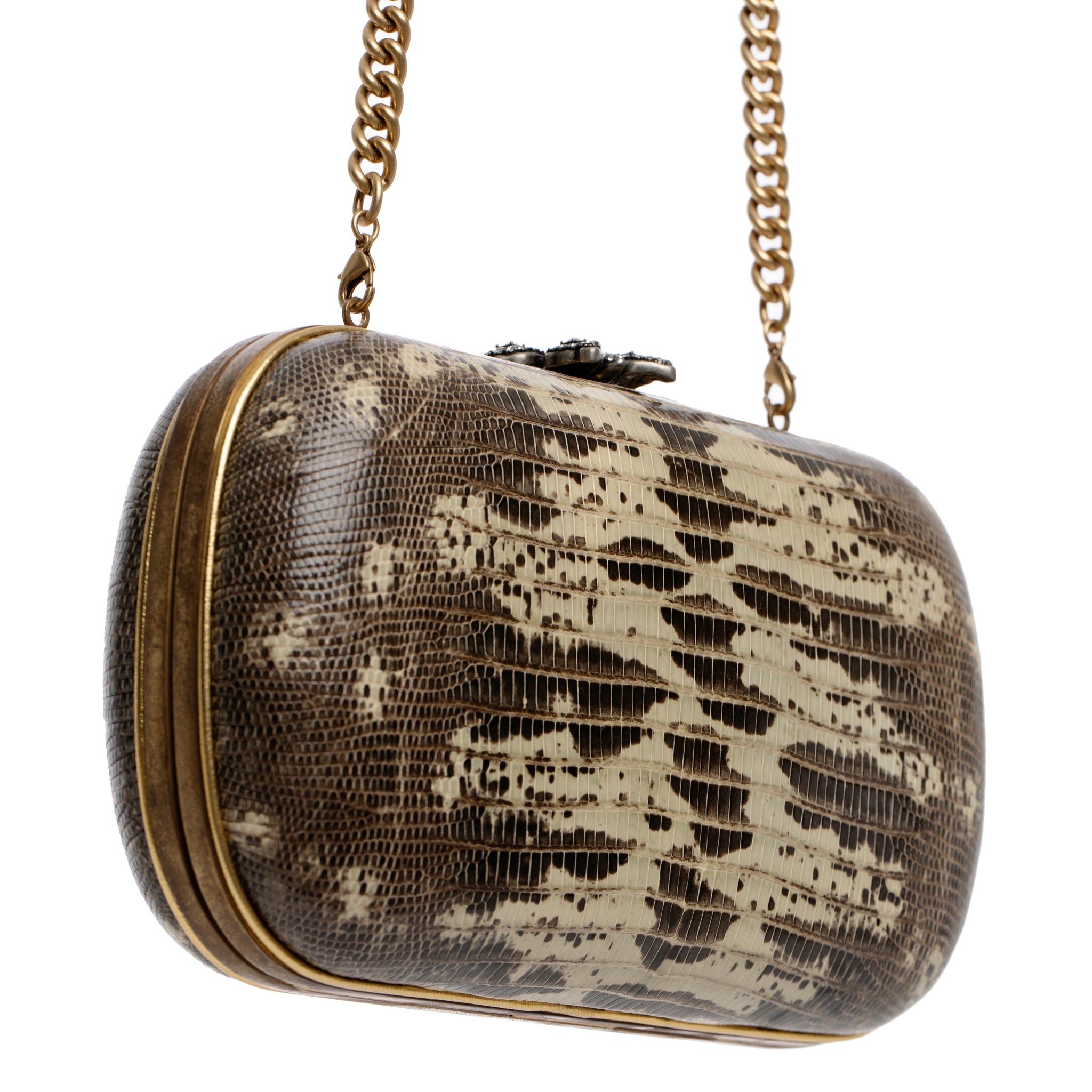 Gucci Ombre Lizard Clutch With Gold Tone Chain