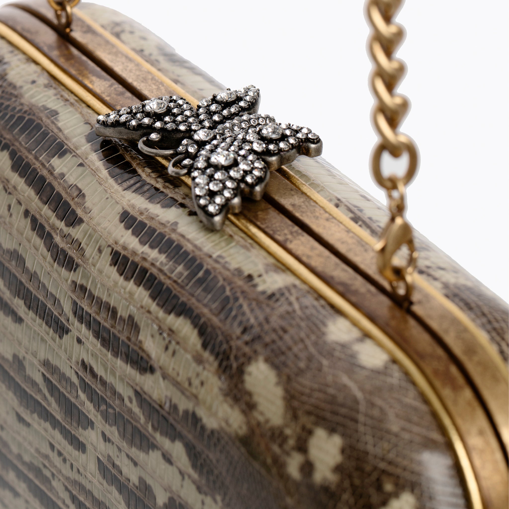 Gucci Ombre Lizard Clutch With Gold Tone Chain