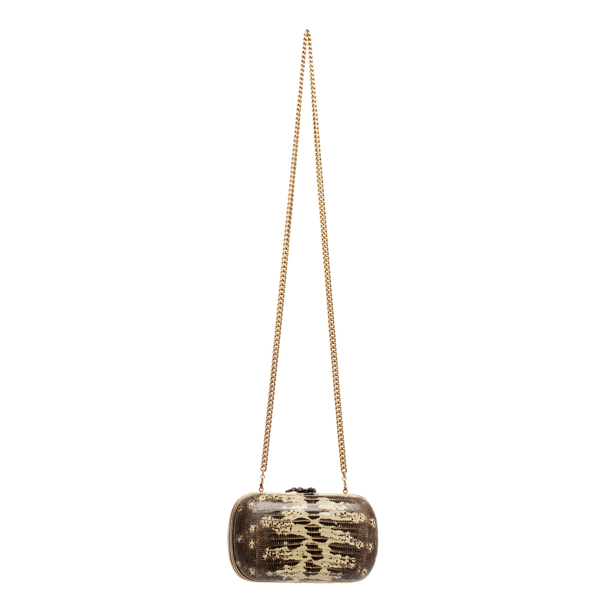 Gucci Ombre Lizard Clutch With Gold Tone Chain