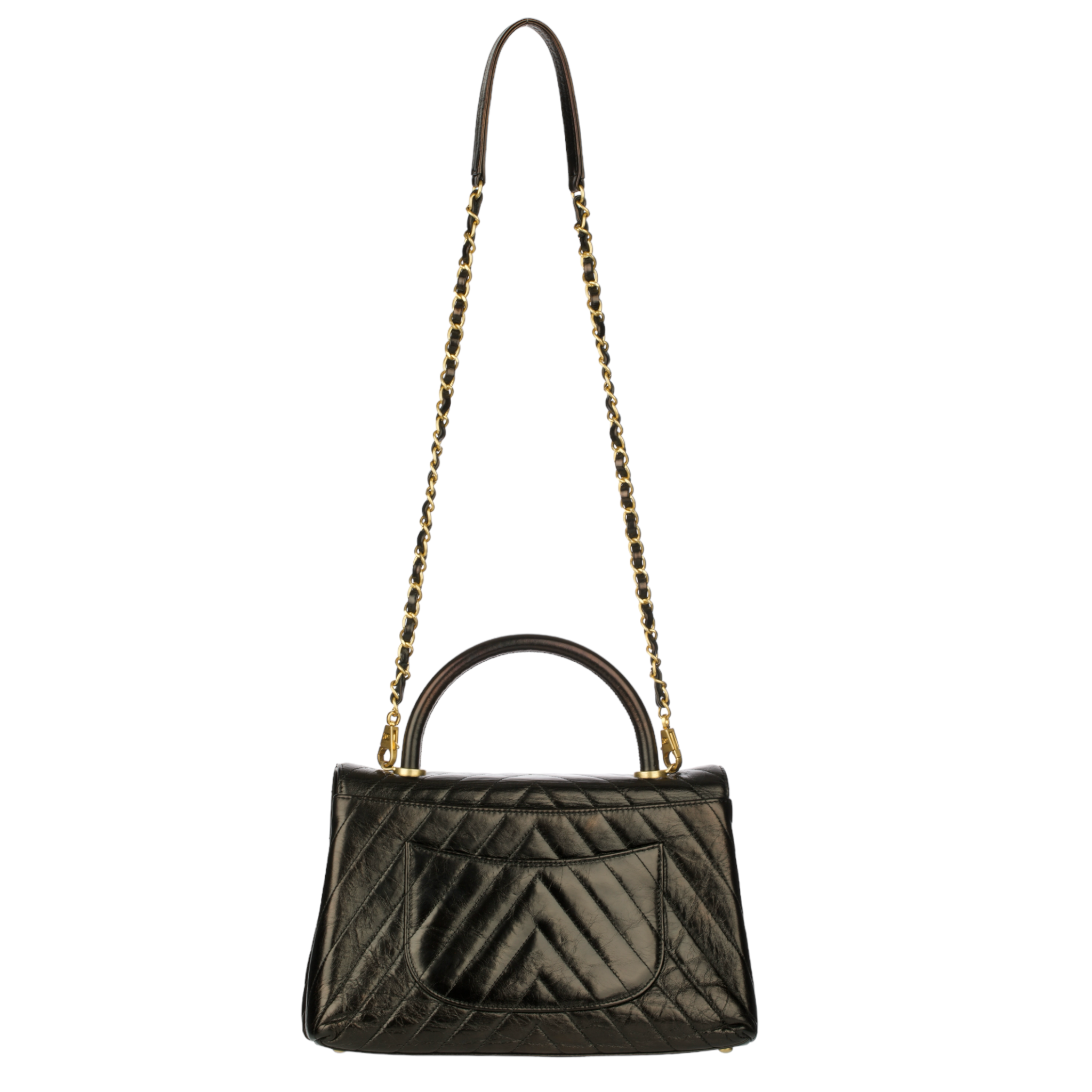 Chanel Coco Top Handle Black Chevron Lambskin Leather