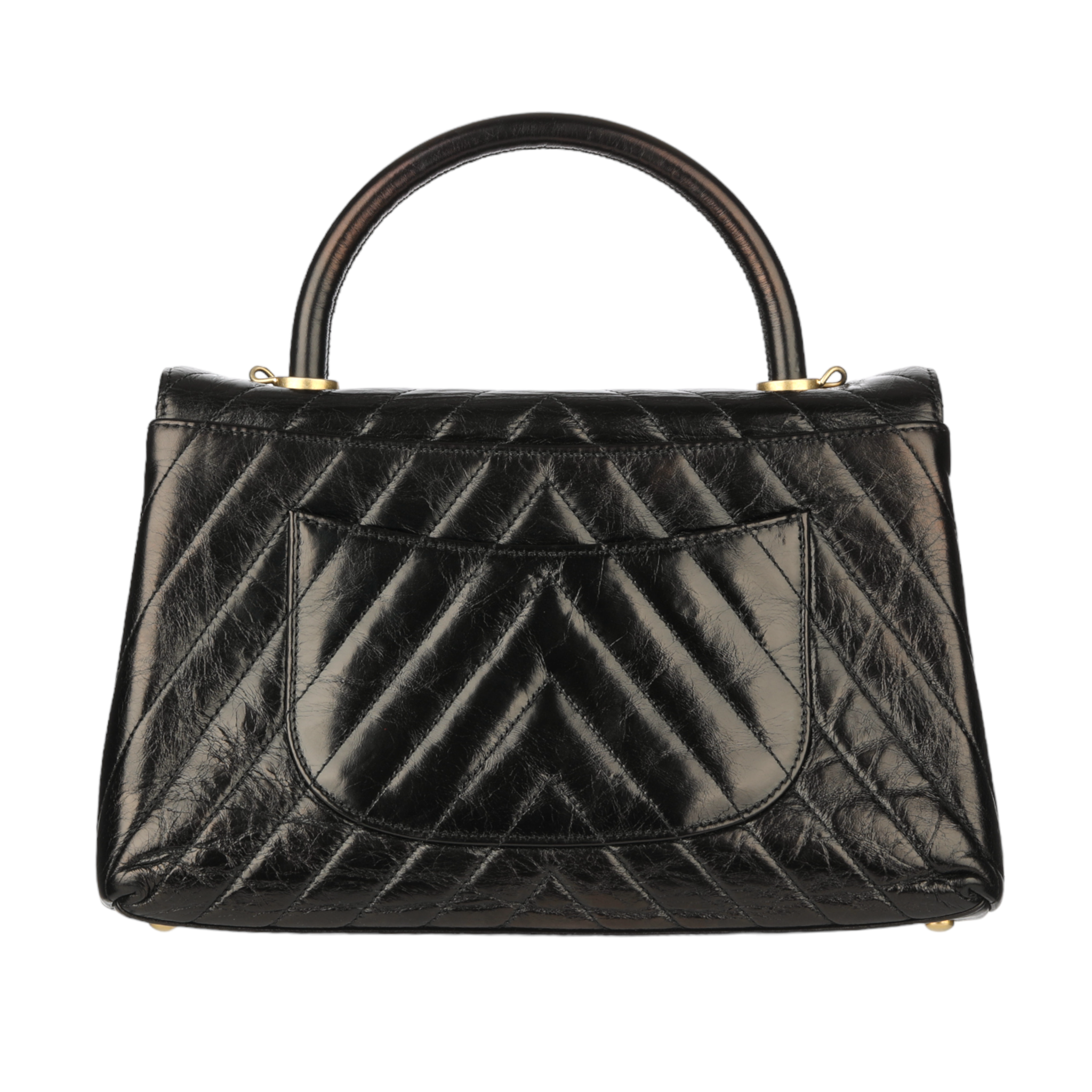 Chanel Coco Top Handle Black Chevron Lambskin Leather