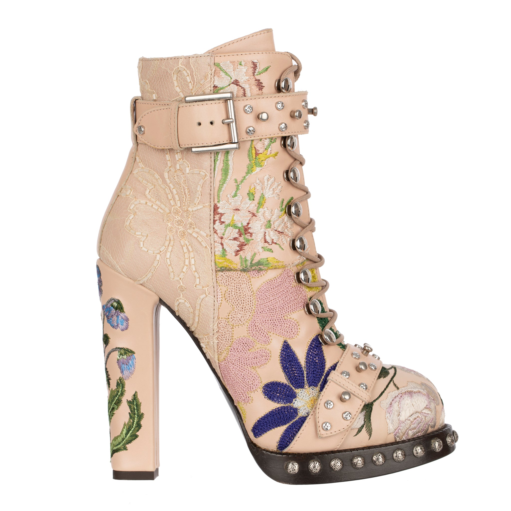 Alexander McQueen Lace-Up Boots With Embroidery 37 FR