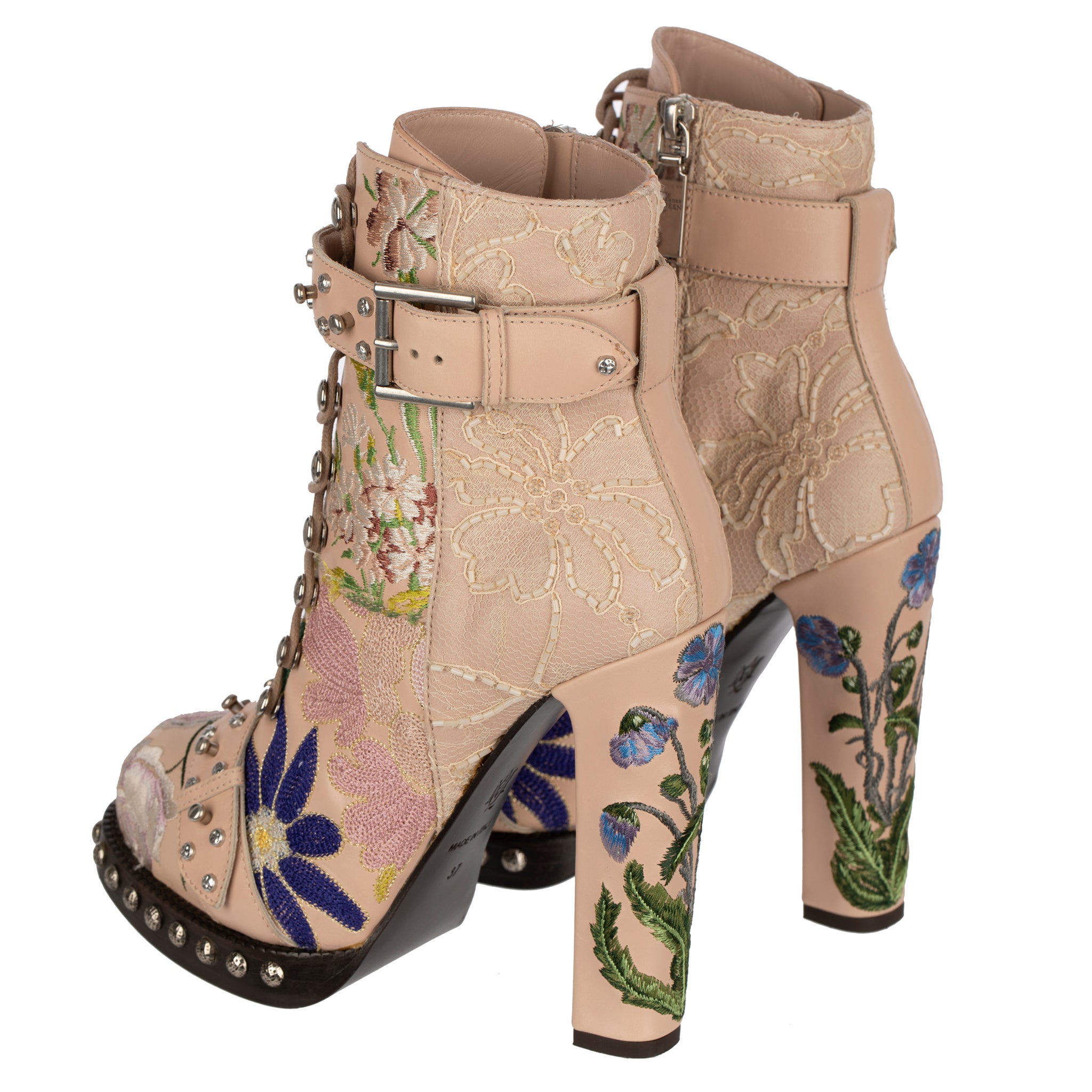 Alexander McQueen Lace-Up Boots With Embroidery 37 FR