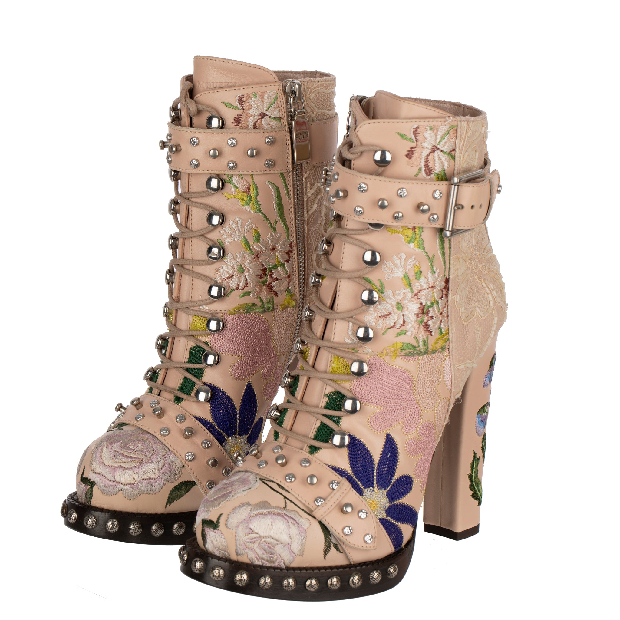 Alexander McQueen Lace-Up Boots With Embroidery 37 FR