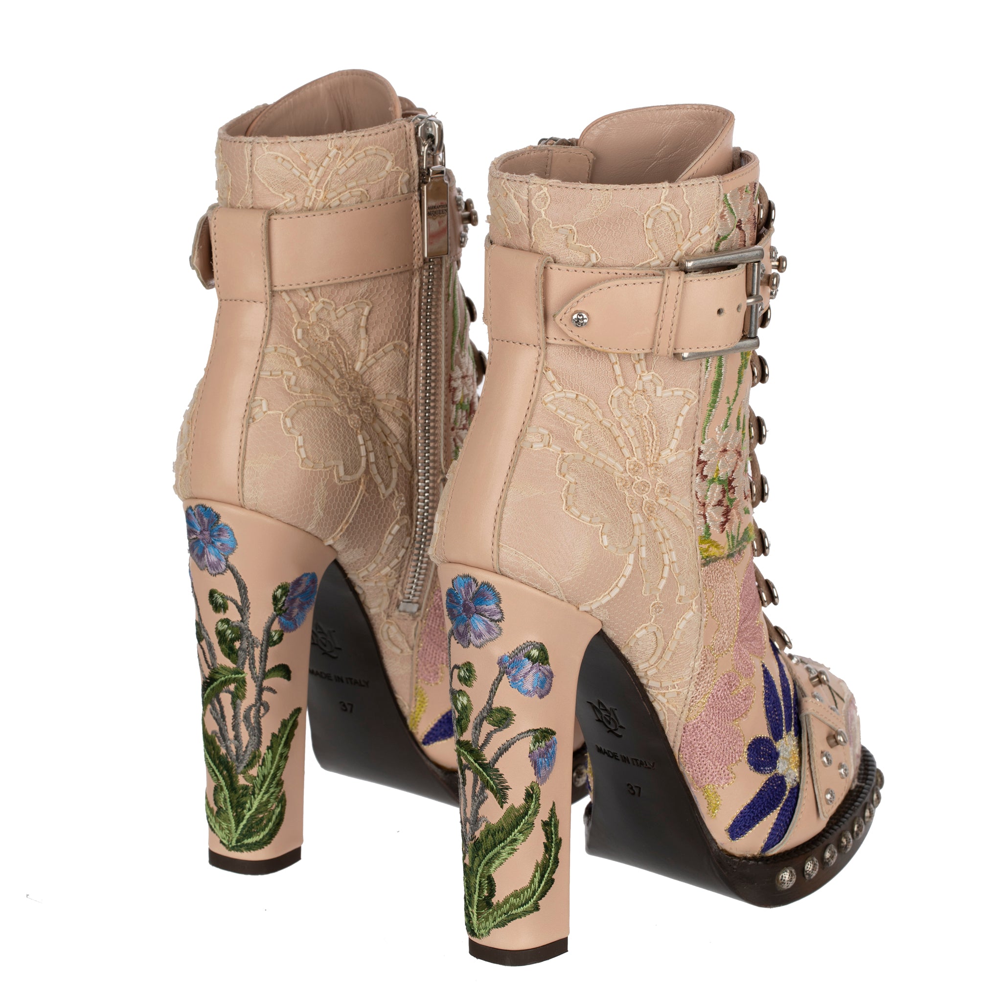 Alexander McQueen Lace-Up Boots With Embroidery 37 FR