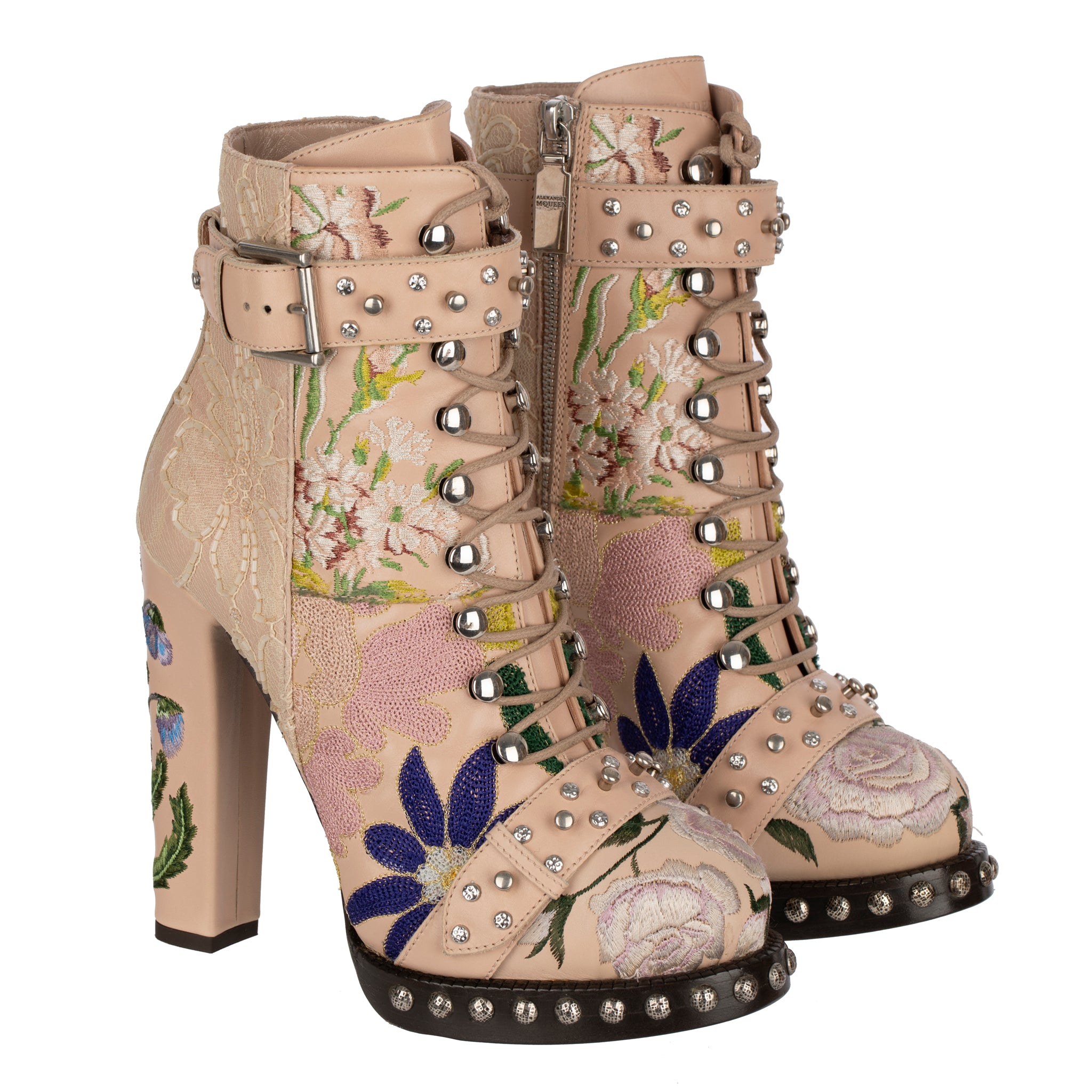 Alexander McQueen Lace-Up Boots With Embroidery 37 FR