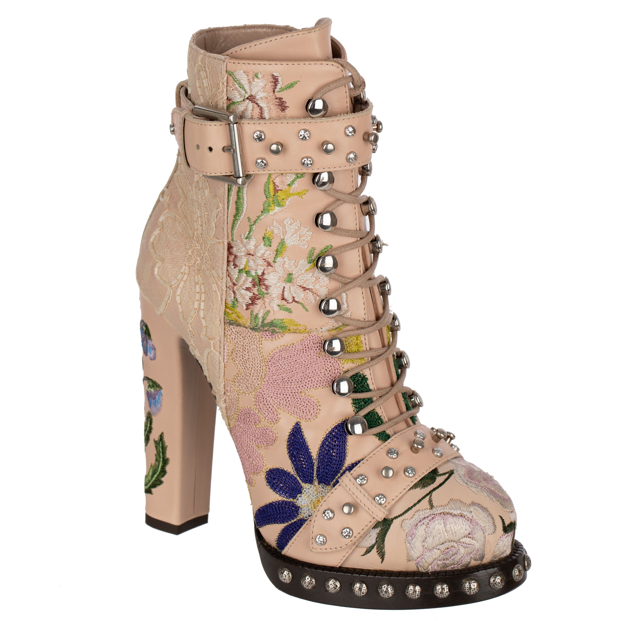 Alexander McQueen Lace-Up Boots With Embroidery 37 FR