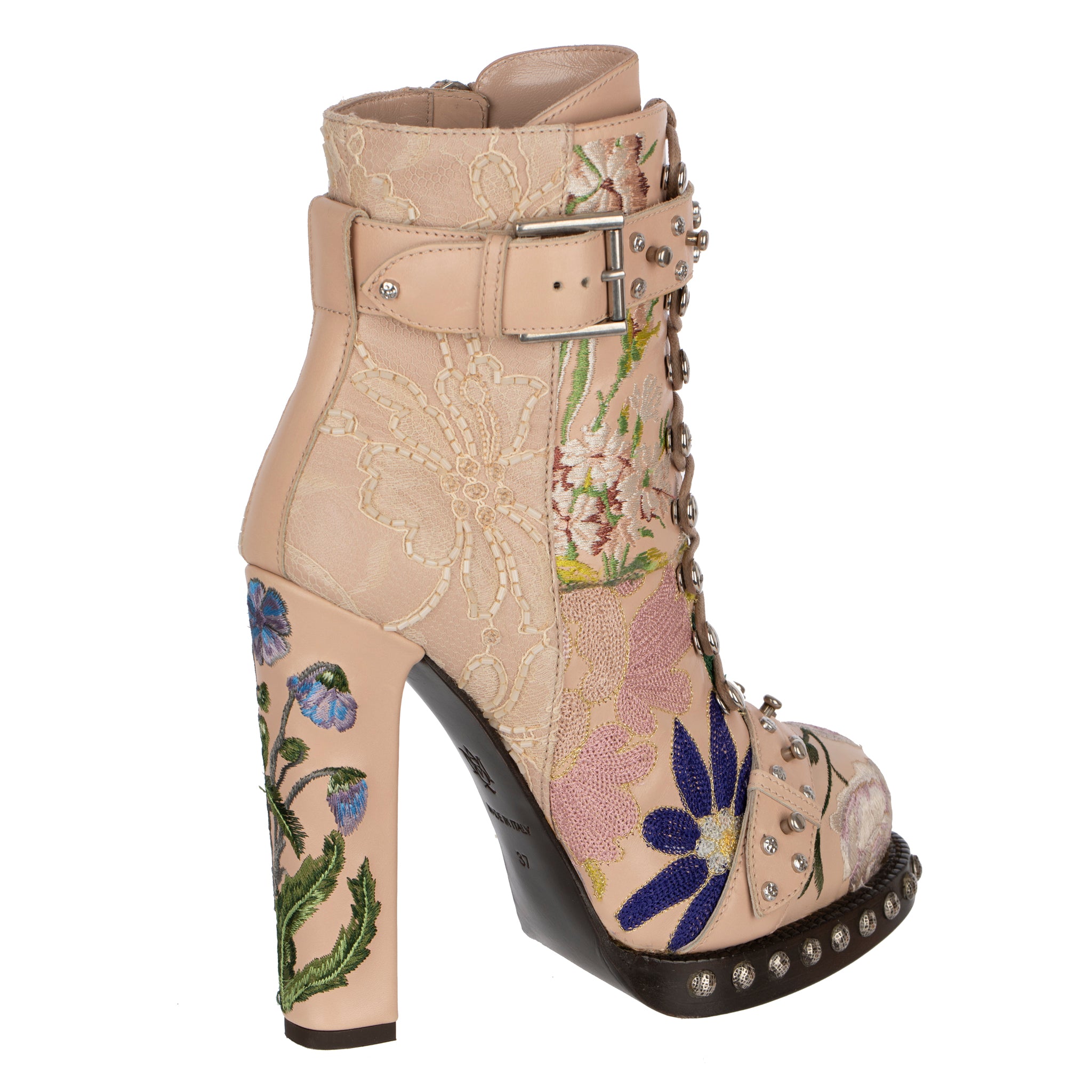 Alexander McQueen Lace-Up Boots With Embroidery 37 FR