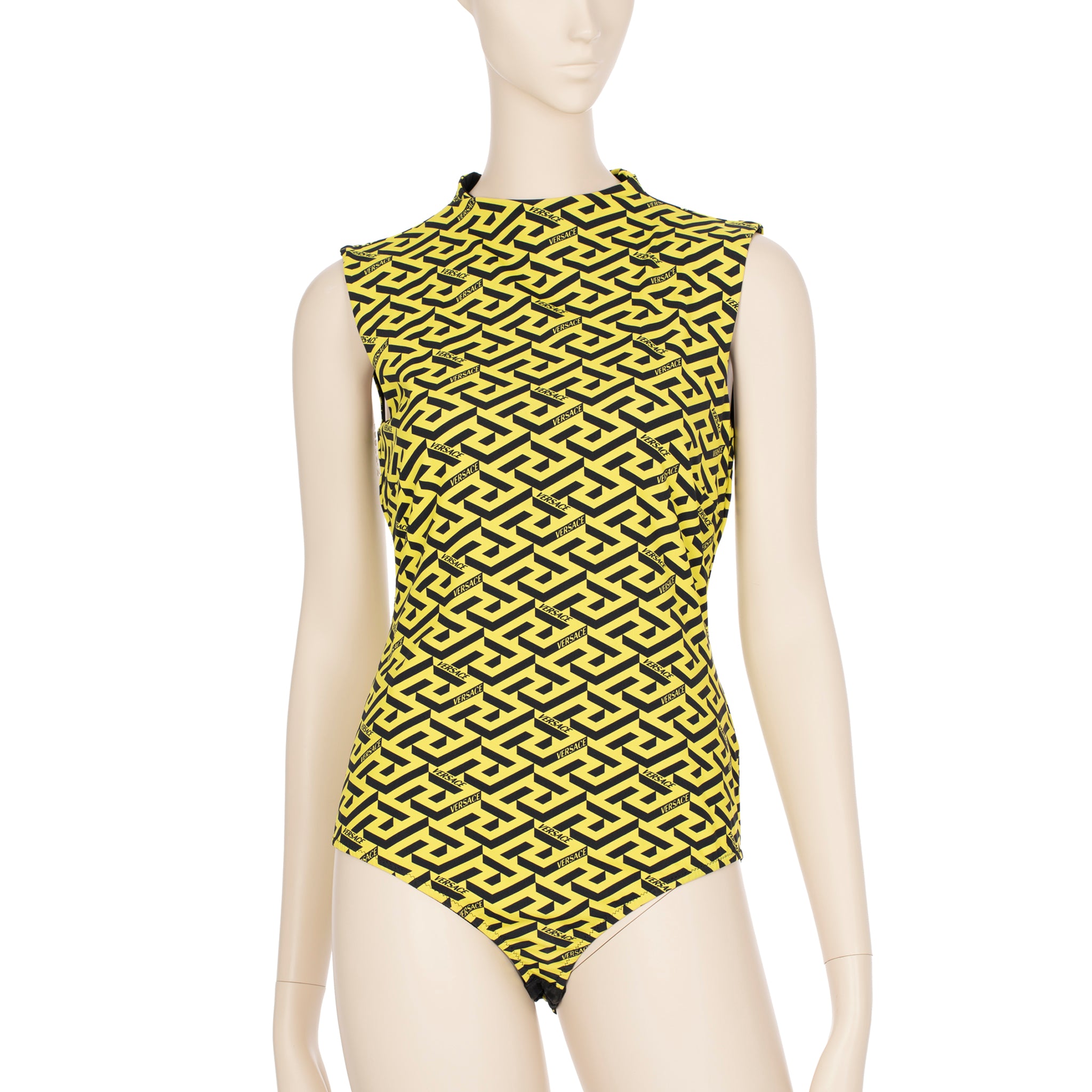 Versace La Greca Monogram Neon Yellow Bodysuit 38 IT