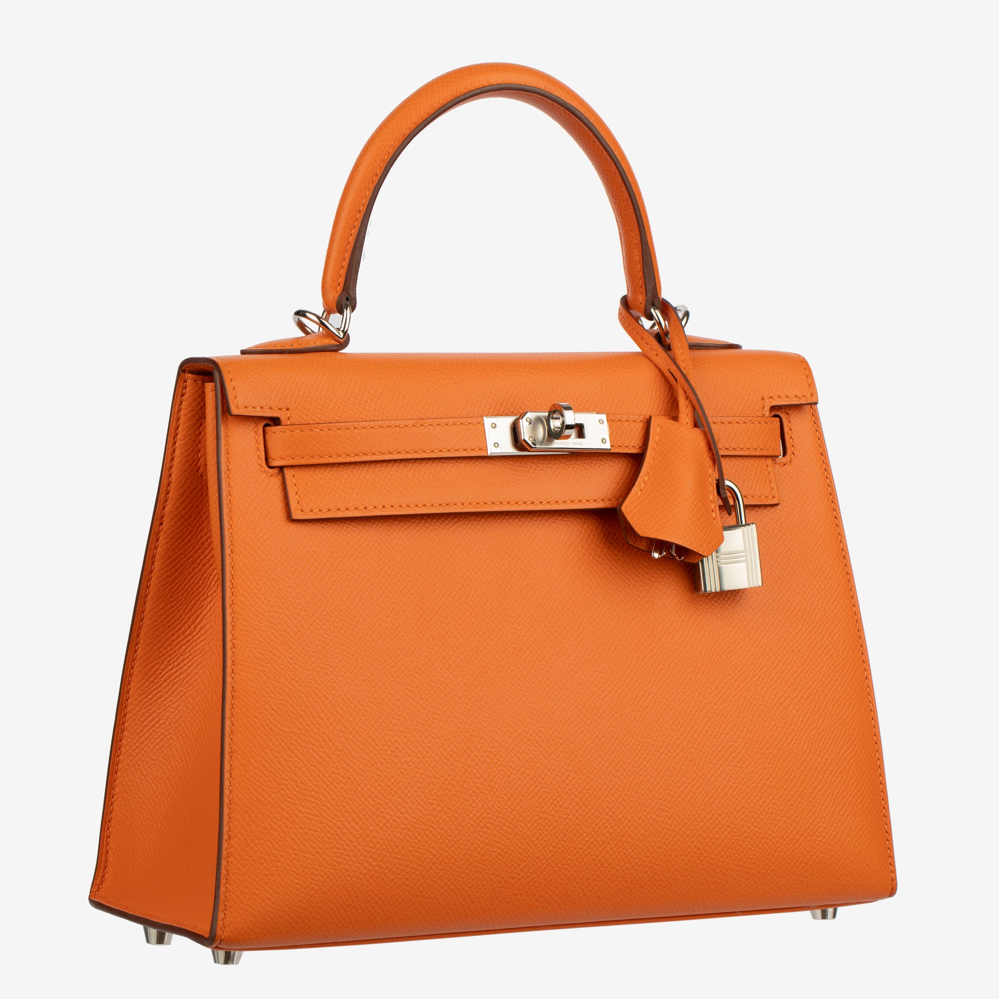 Hermes Kelly 25cm Sellier Orange Epsom Leather Palladium Hardware