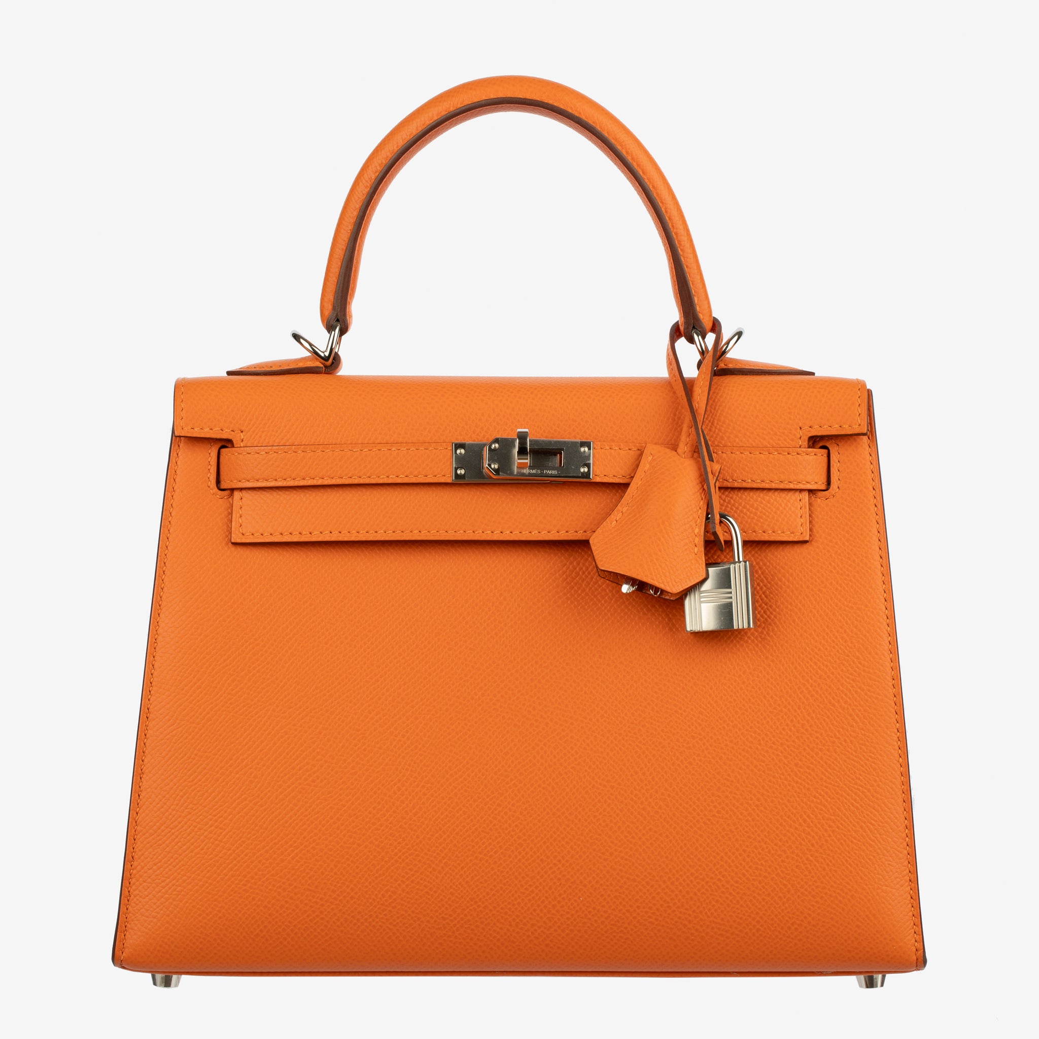 Hermes Kelly 25cm Sellier Orange Epsom Leather Palladium Hardware