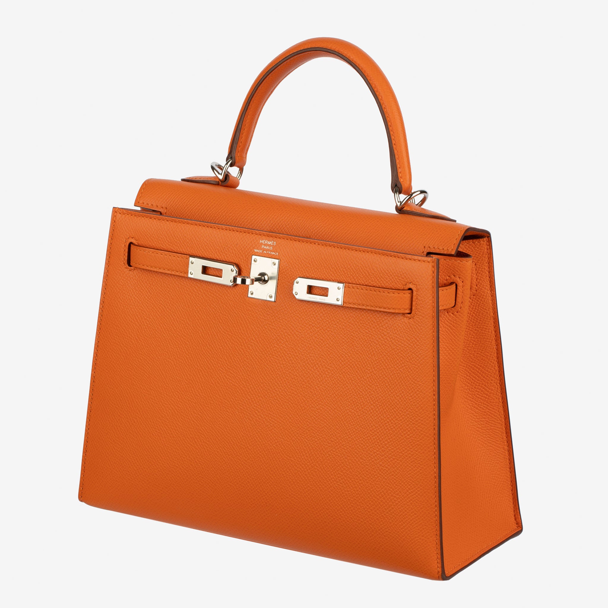 Hermes Kelly 25cm Sellier Orange Epsom Leather Palladium Hardware