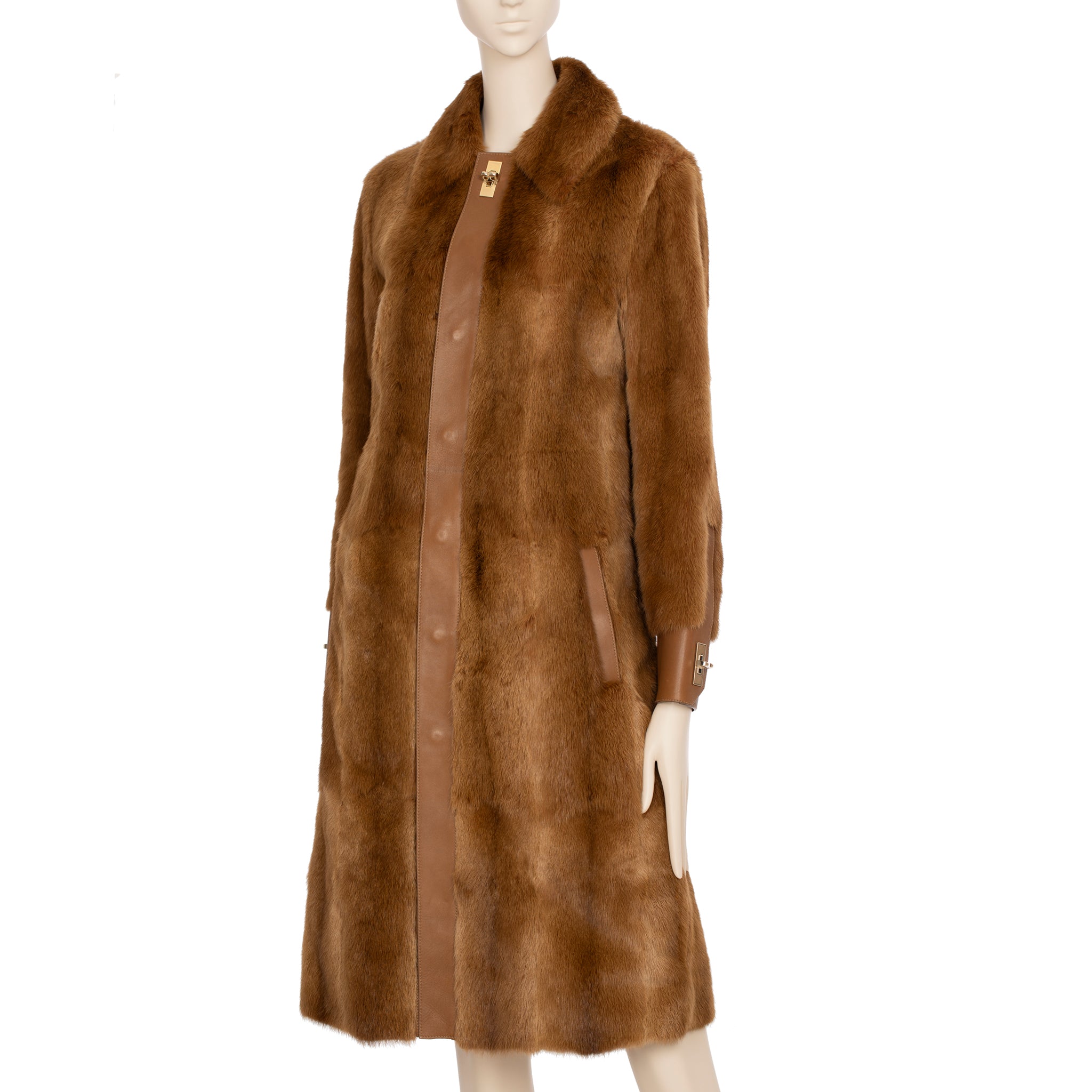 Bally Brown Fur Trench Coat 36 FR