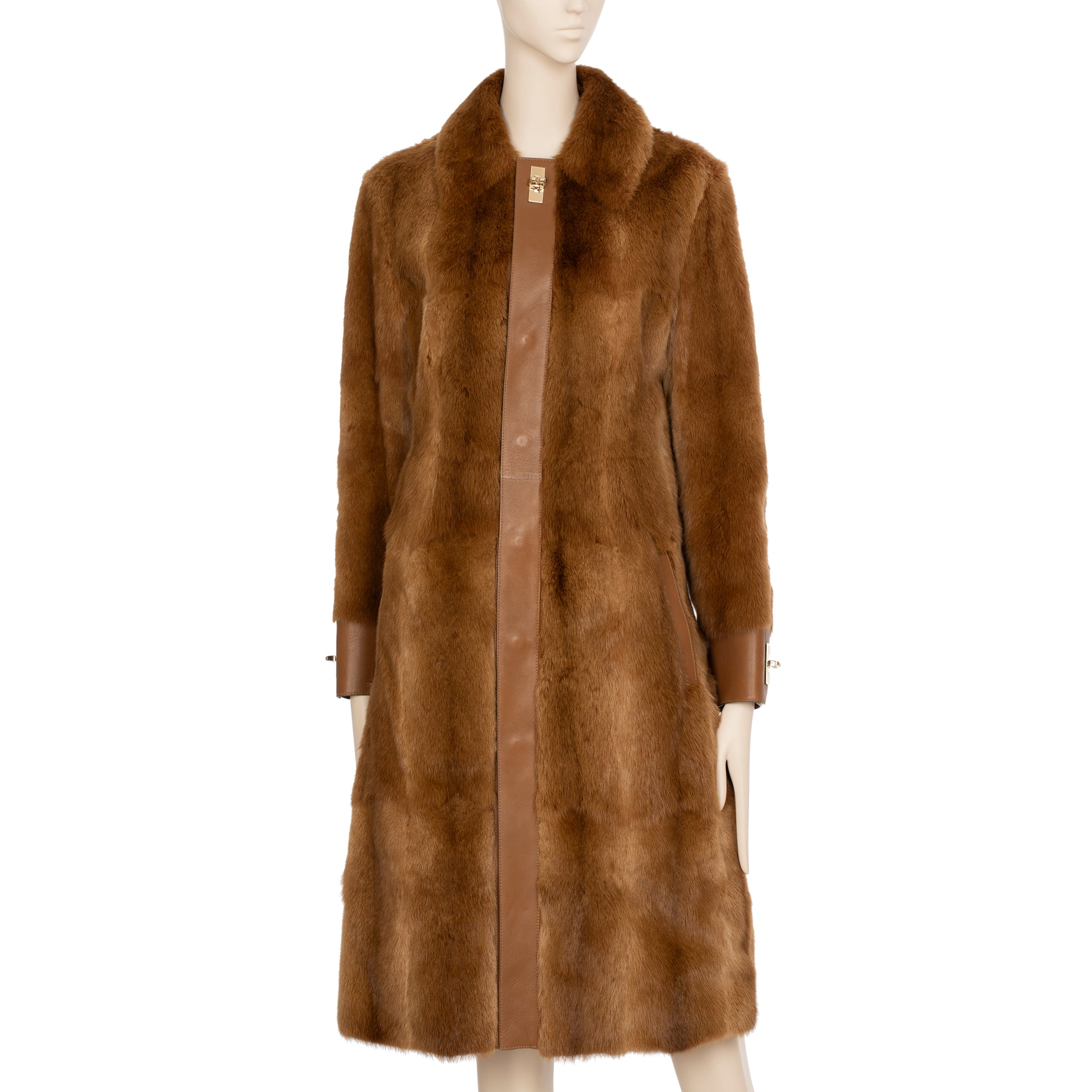 Bally Brown Fur Trench Coat 36 FR