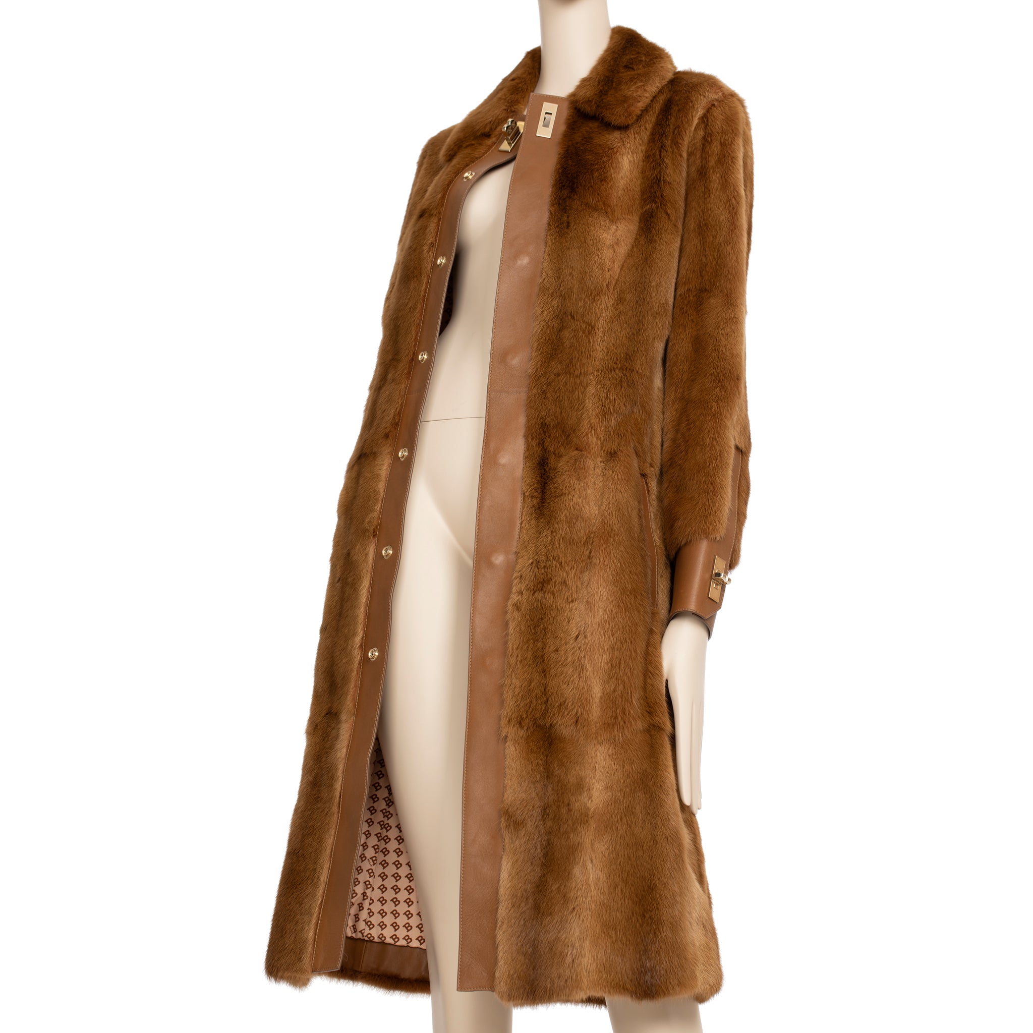 Bally Brown Fur Trench Coat 36 FR