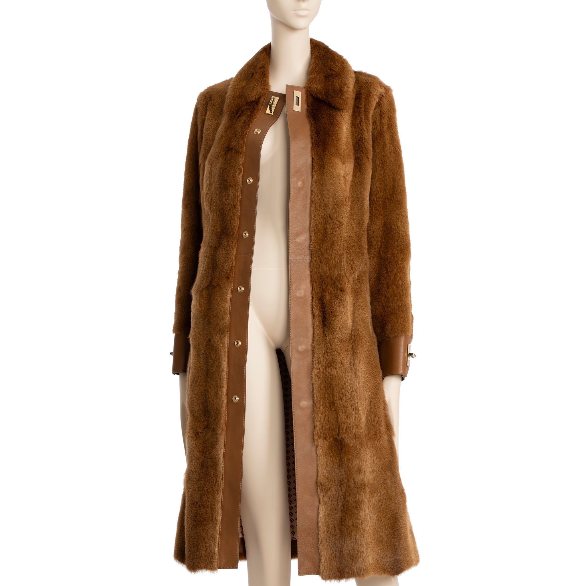 Bally Brown Fur Trench Coat 36 FR