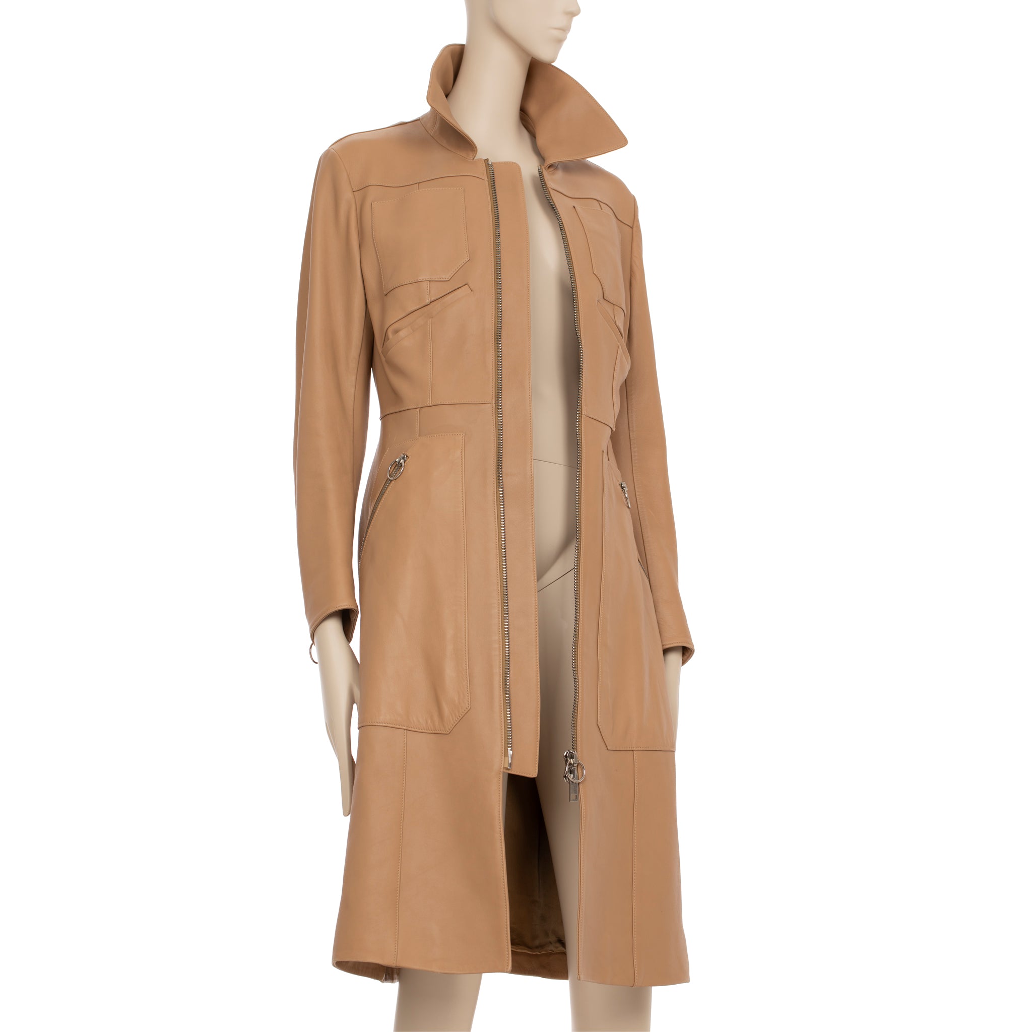 Bally Camel Leather Trench With Zip 36 FR