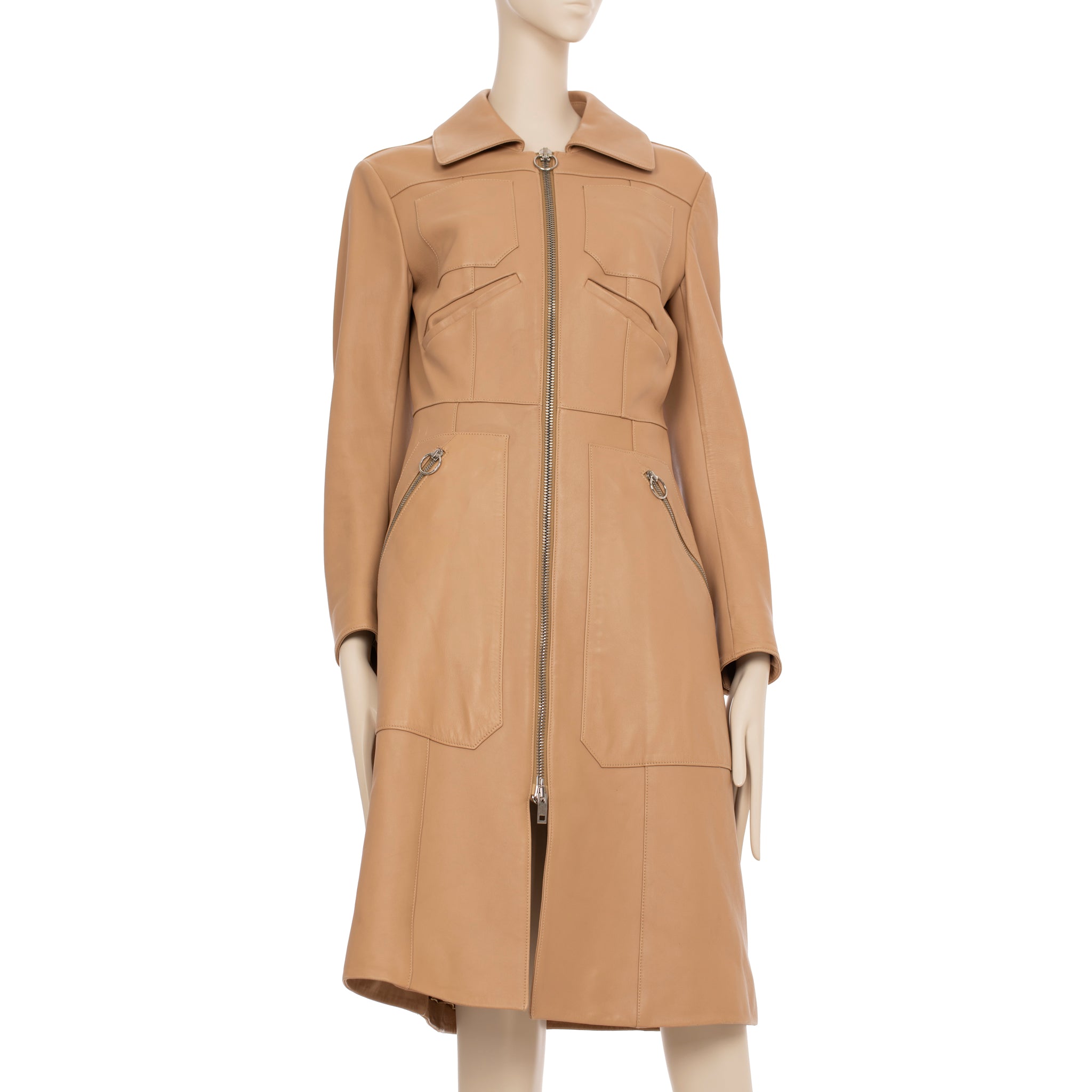 Bally Camel Leather Trench With Zip 36 FR