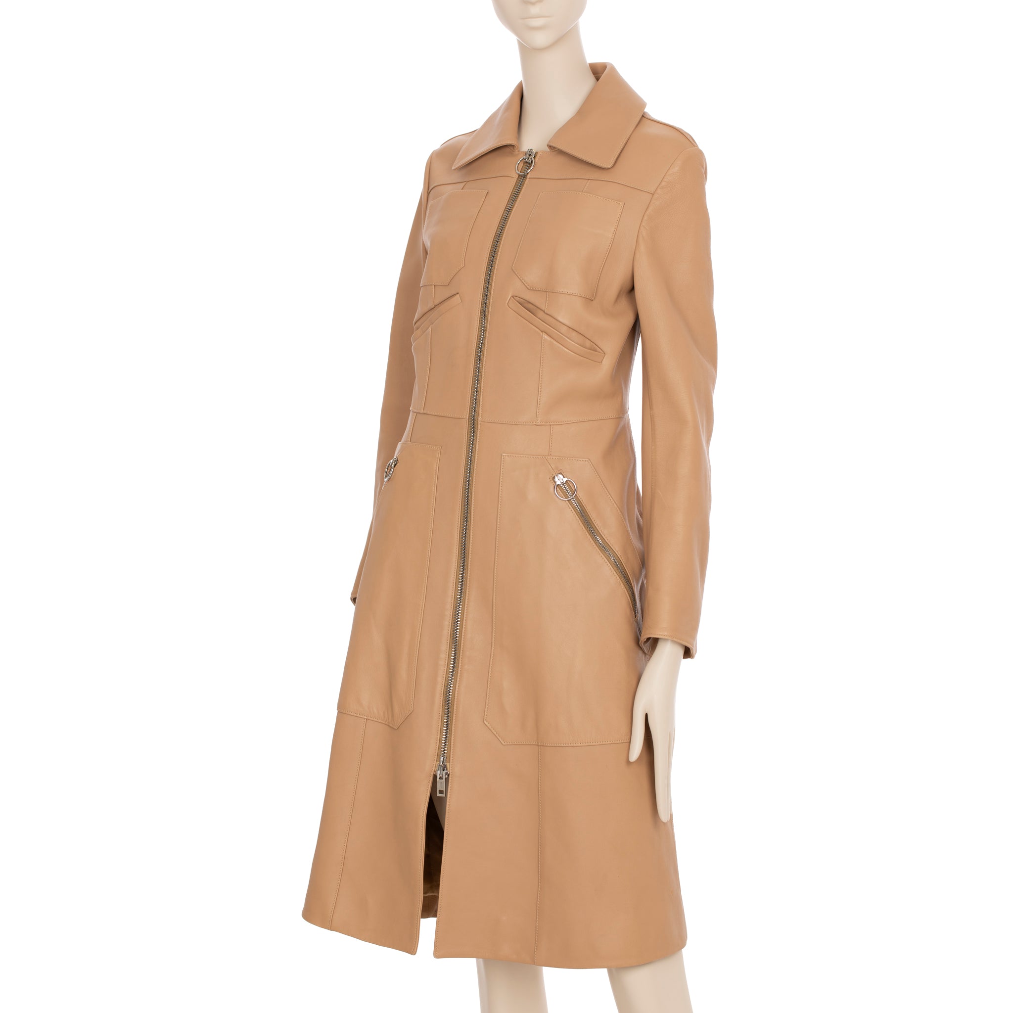 Bally Camel Leather Trench With Zip 36 FR