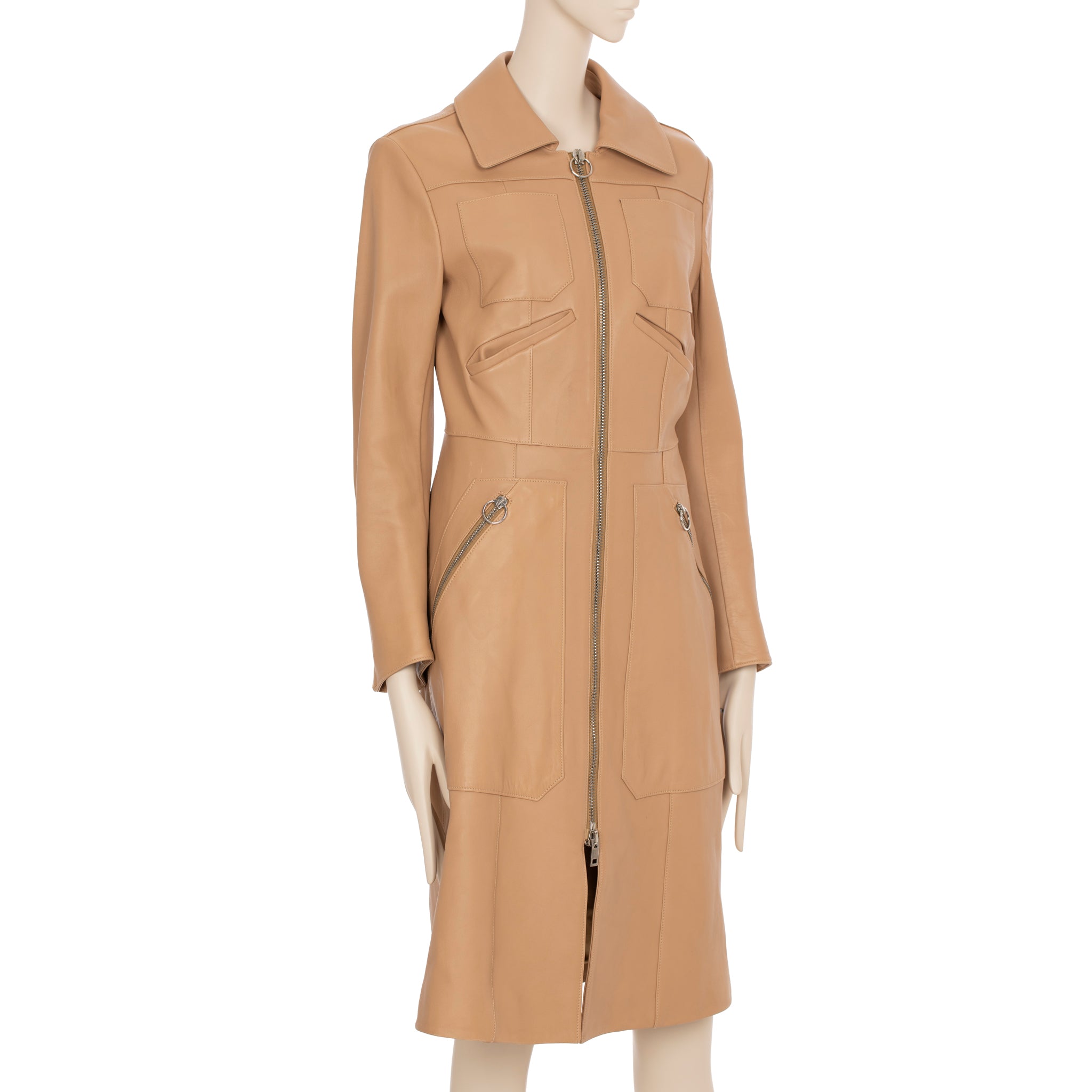 Bally Camel Leather Trench With Zip 36 FR