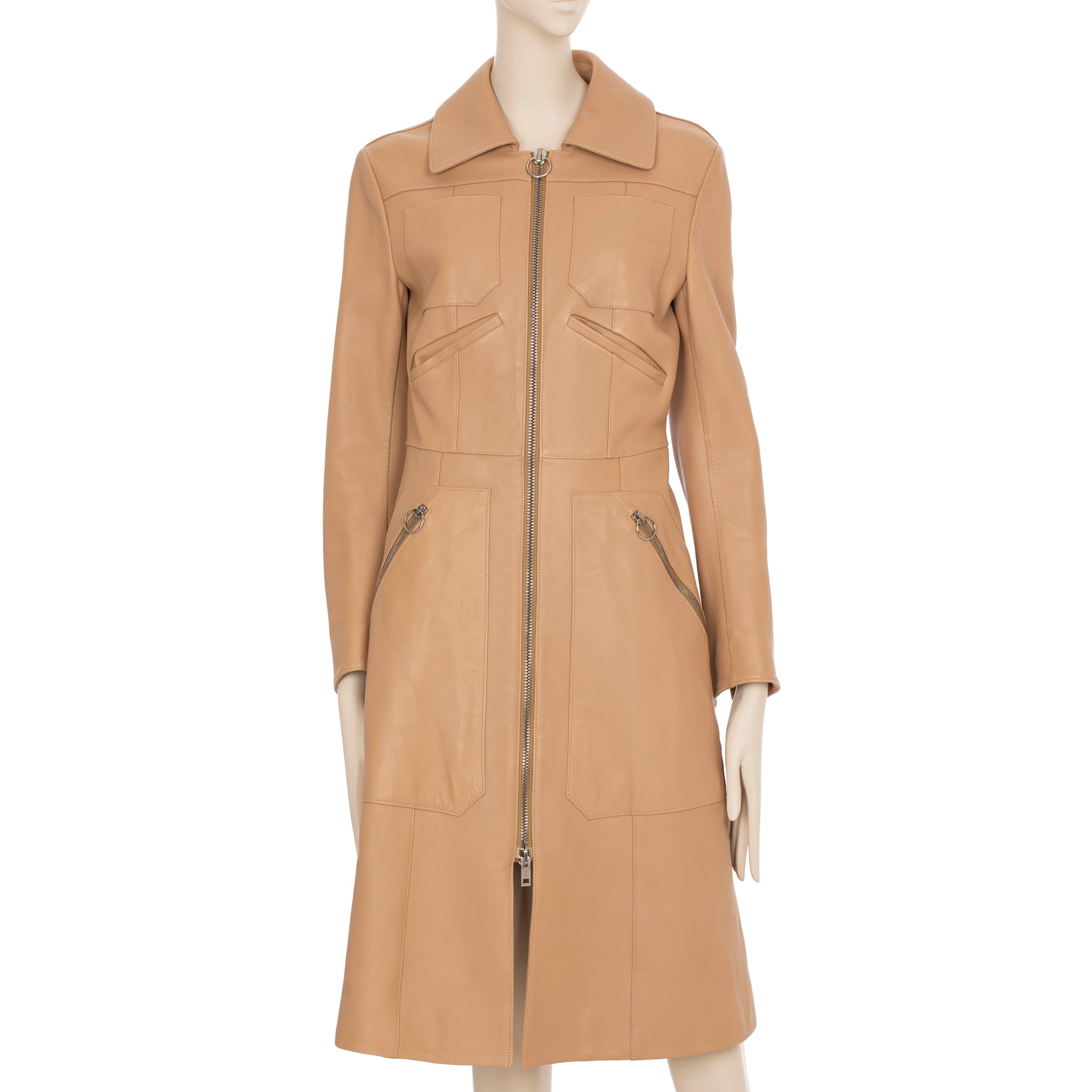 Bally Camel Leather Trench With Zip 36 FR