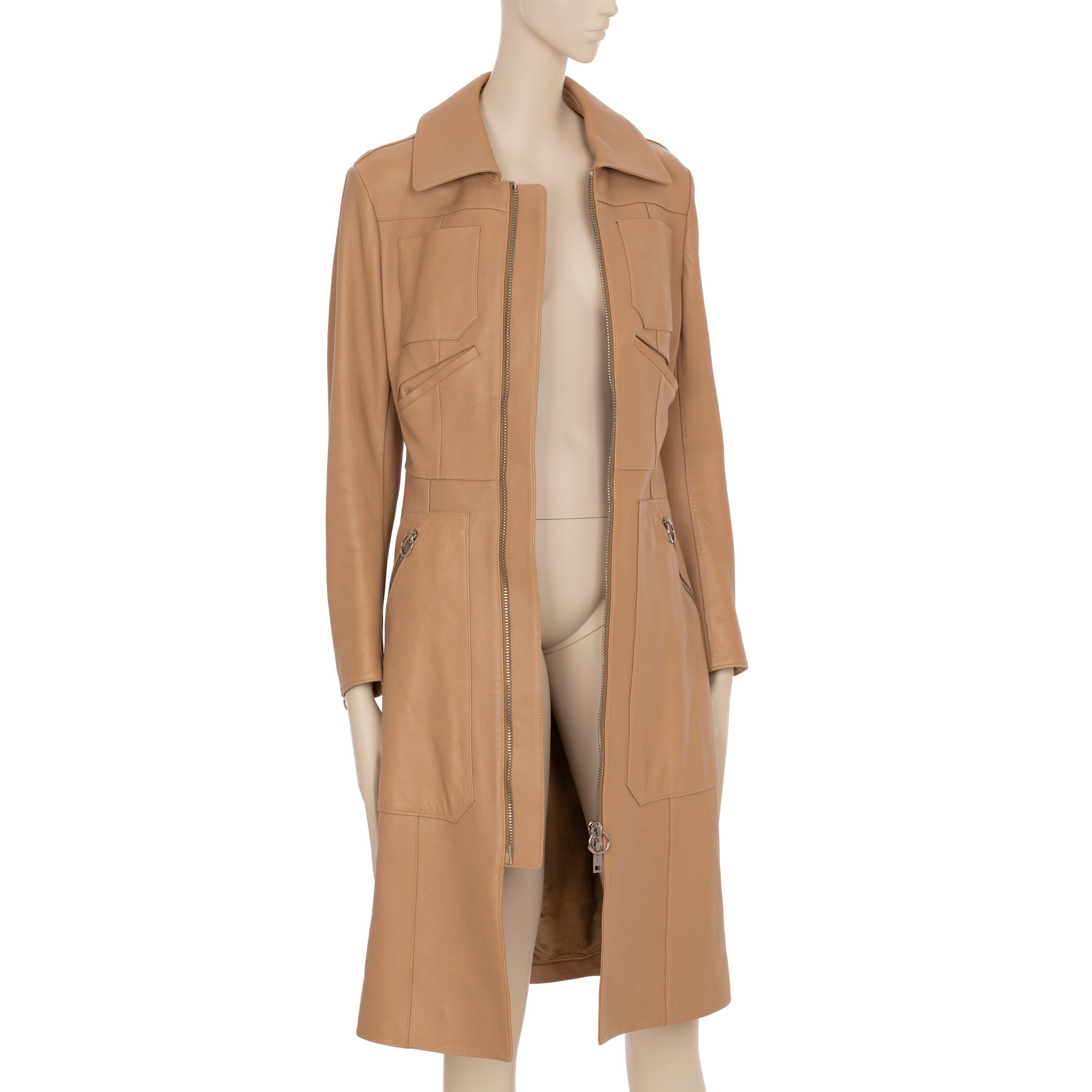 Bally Camel Leather Trench With Zip 36 FR