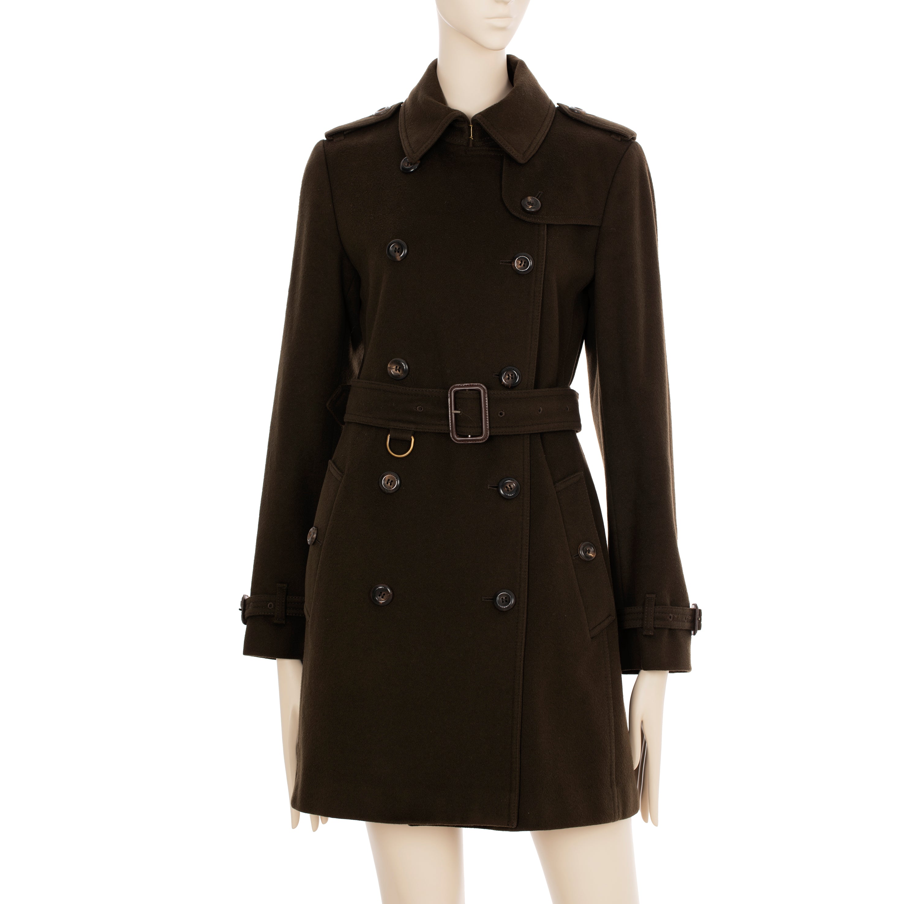 Burberry Chocolate Wool & Cashmere Trench Coat 38 IT