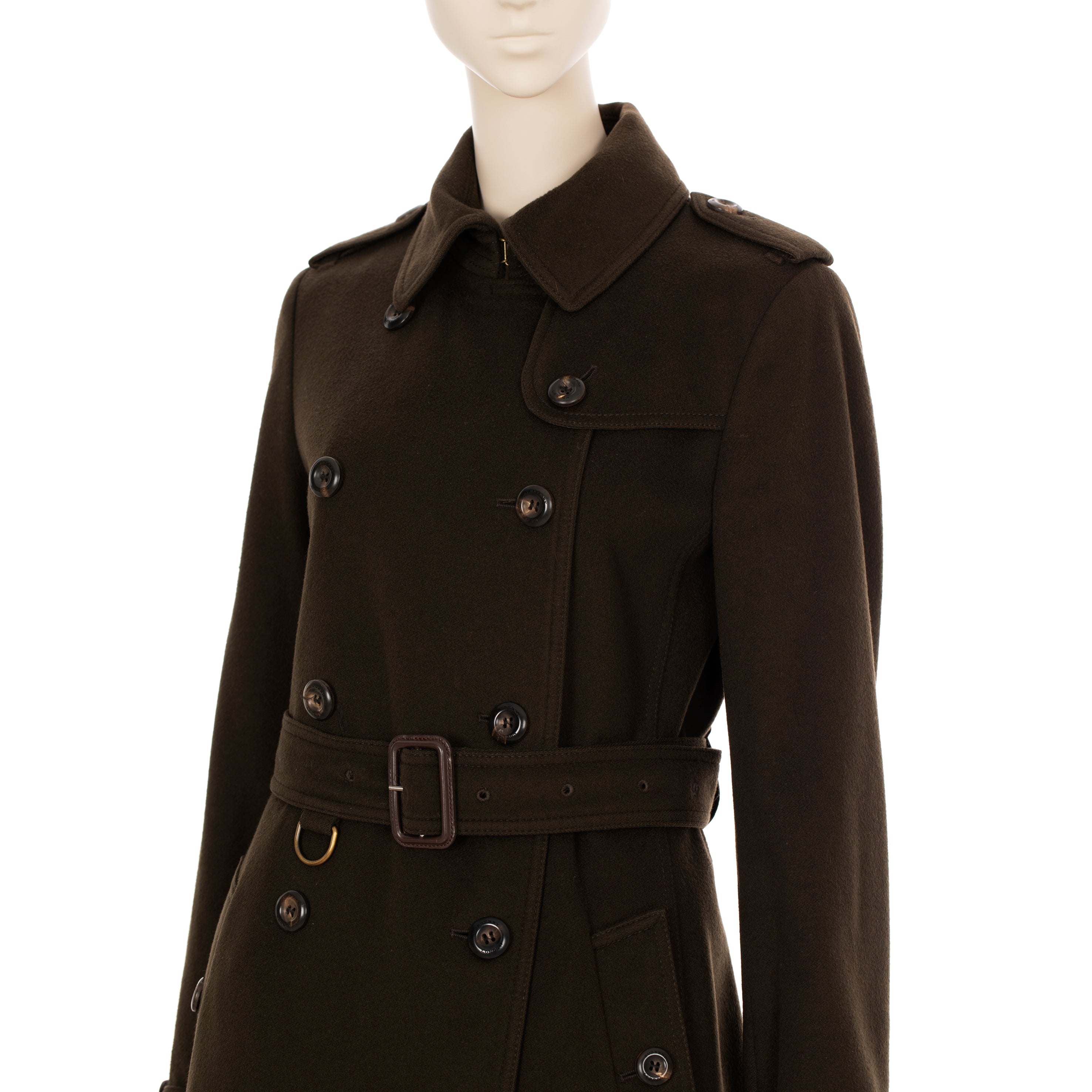 Burberry Chocolate Wool & Cashmere Trench Coat 38 IT