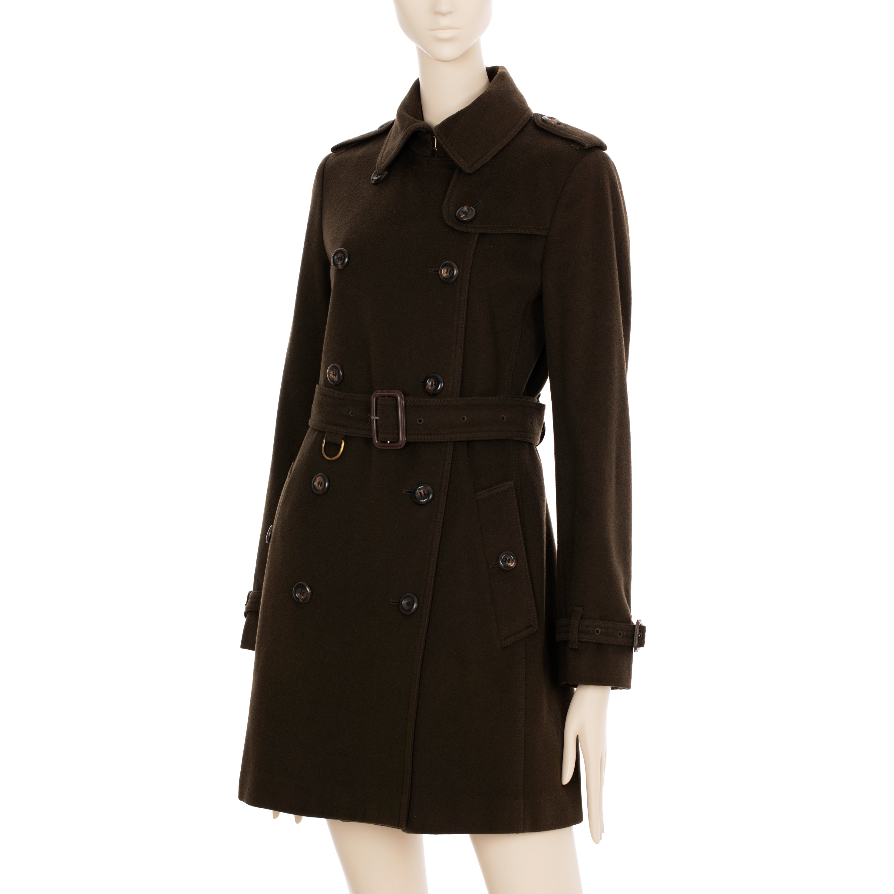 Burberry Chocolate Wool & Cashmere Trench Coat 38 IT