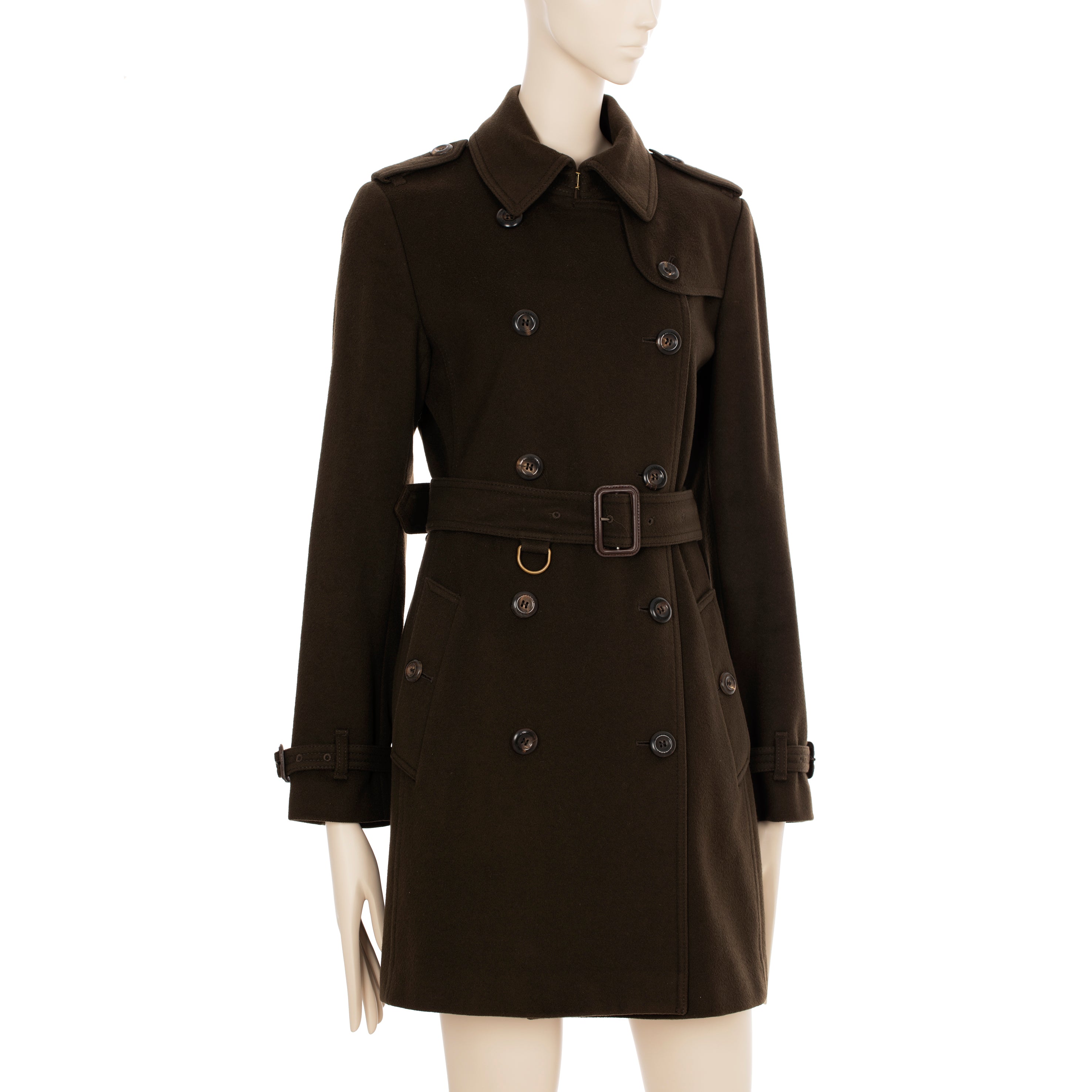 Burberry Chocolate Wool & Cashmere Trench Coat 38 IT
