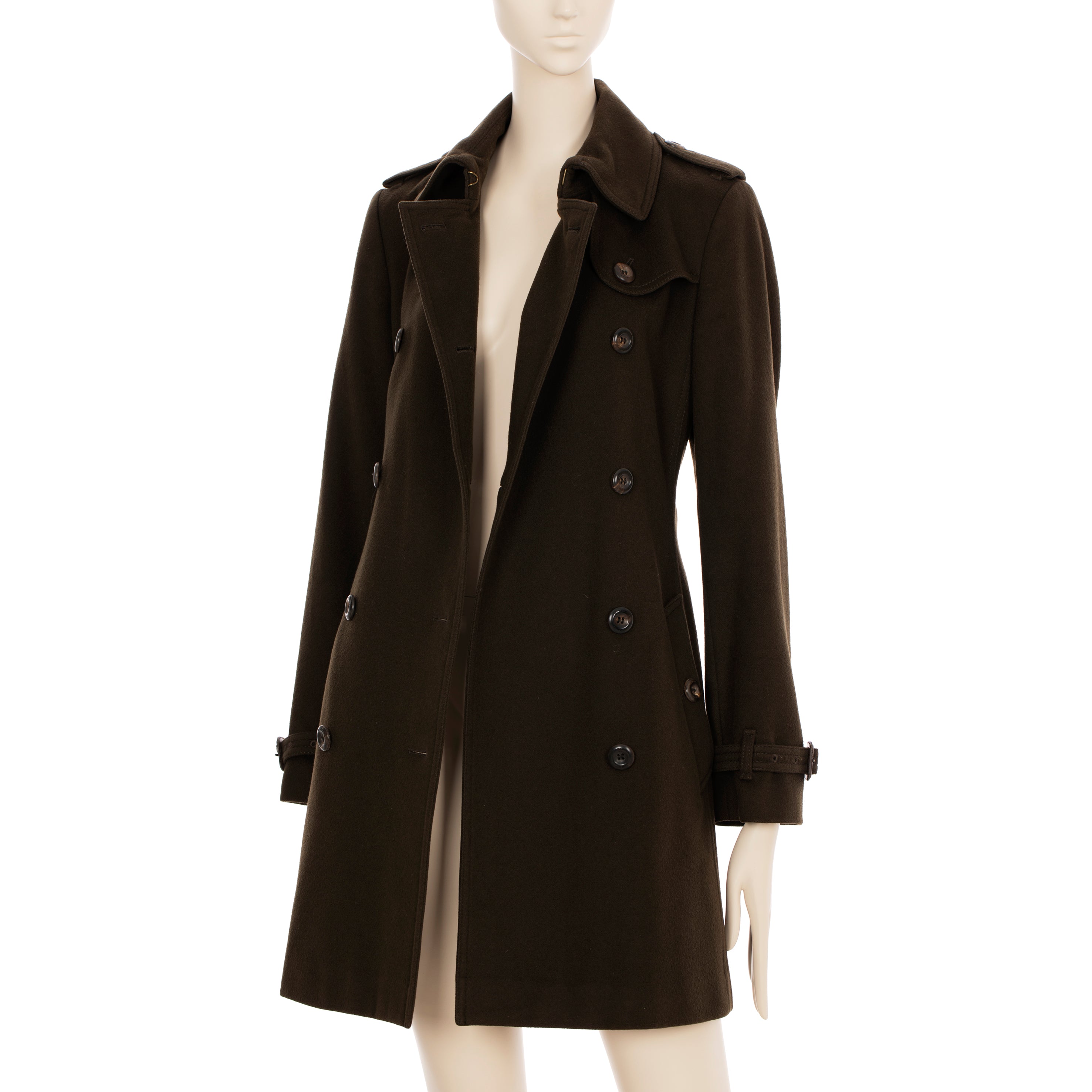 Burberry Chocolate Wool & Cashmere Trench Coat 38 IT