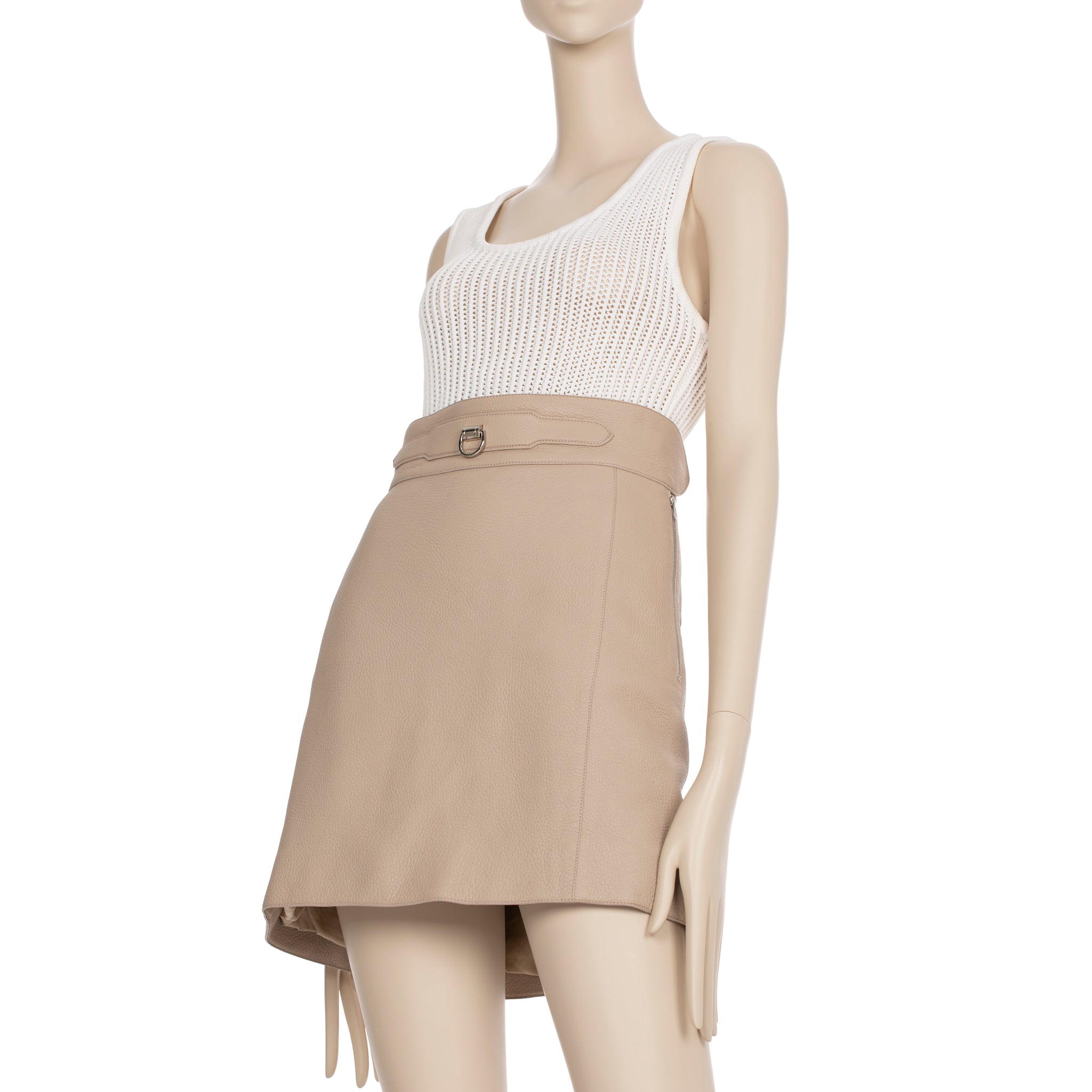 Hermes Beige Leather Skirt With Palladium Details 36 FR